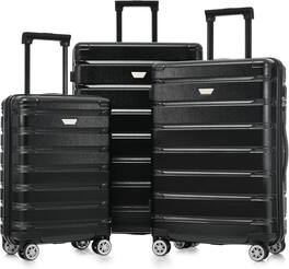 MOOSOO - Luggage Set 3 Piece, Hard Shell PC+ABS Lightweight Suitcase Set with Spinner Wheels, for Travel Women Men - Black