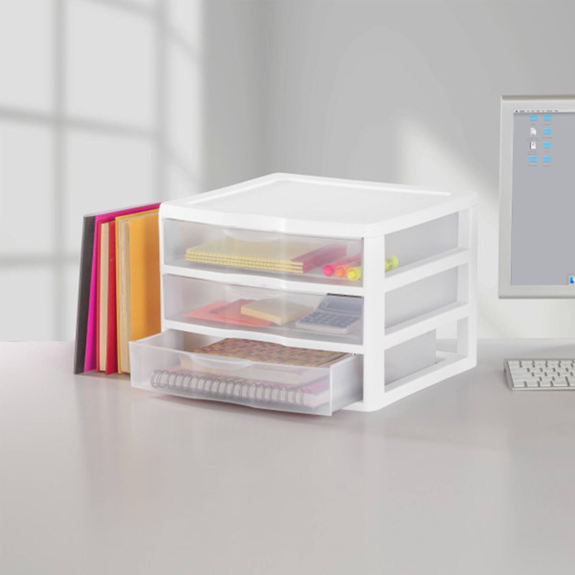 Alt View 3. Sterilite - Sterilite Clear Plastic Stackable Small 3 Drawer Storage System, White, (9 Pack).