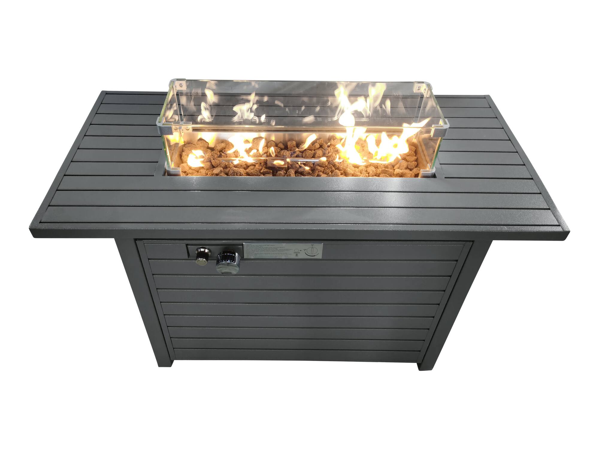 Front. Spaco - 11'' H x 42'' L Steel Propane Outdoor Fire Pit Table with Lid - Gray.