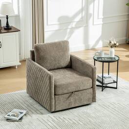 GOODSILO - Upholstered Swivel Armchair with Hidden Storage and Tufted Armrests for Living Room and Bedroom - taupe