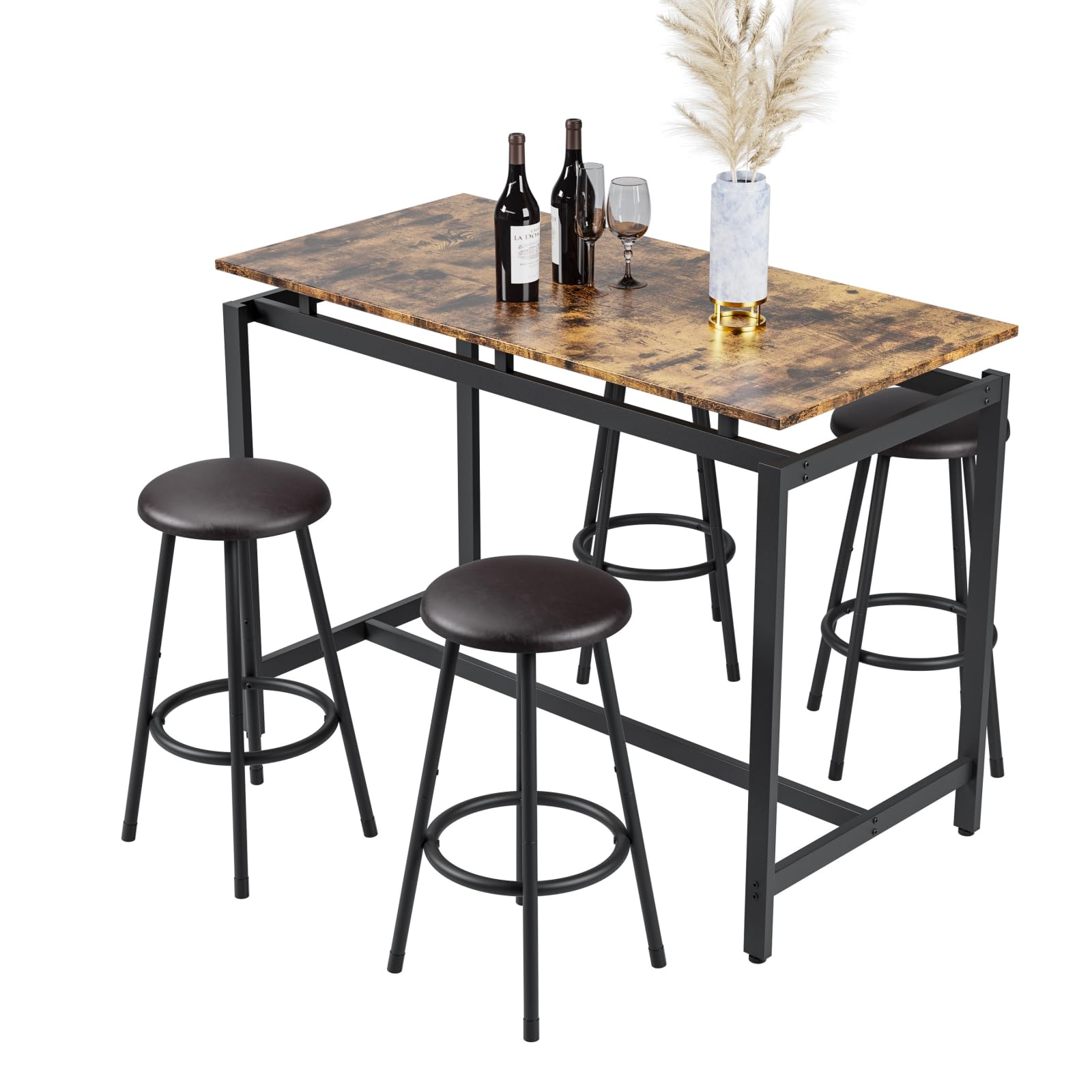 Front. Ecooso - 5-Piece Kitchen Counter Height Table Set, Bar Table with 4 Stools - Brown.