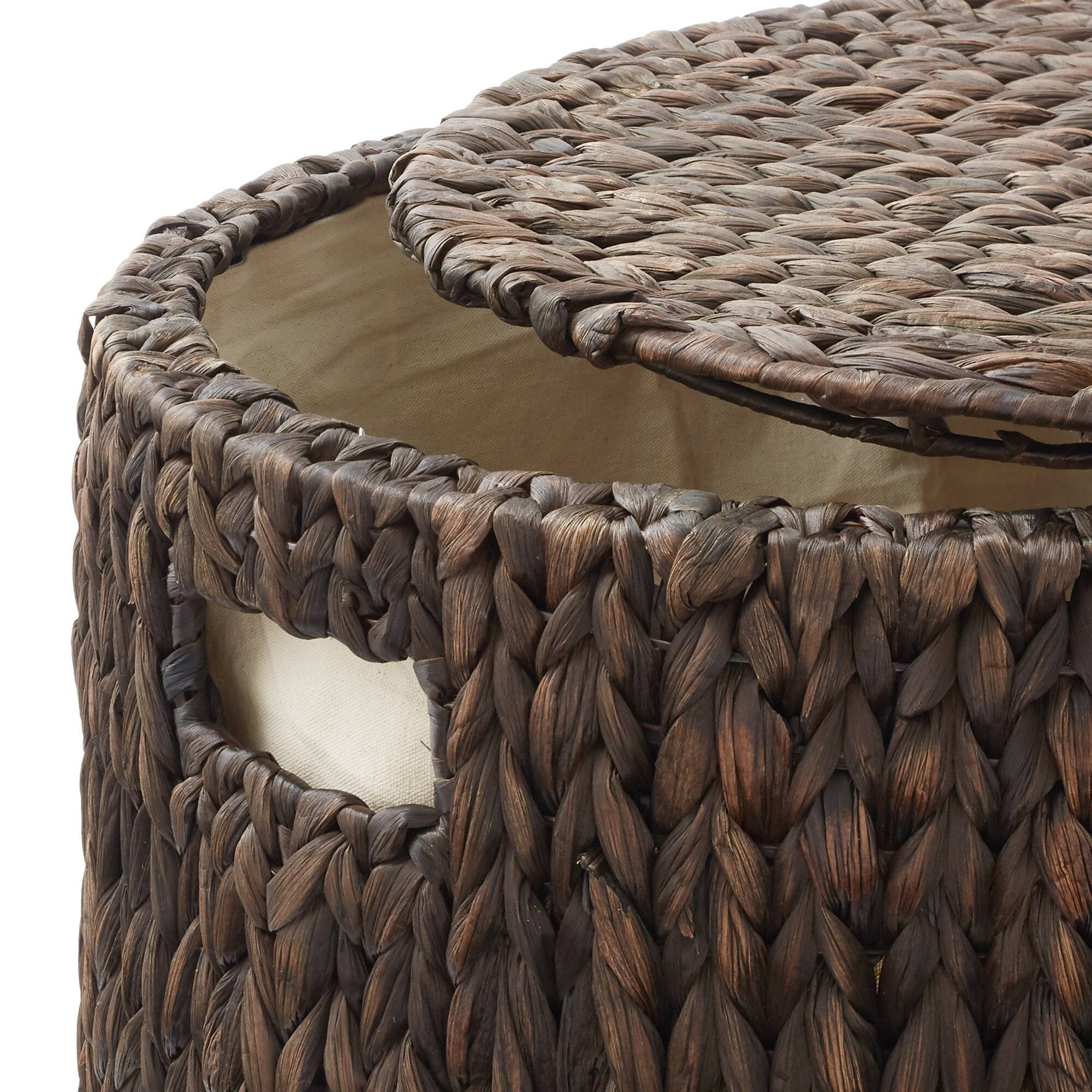 Alt View 4. Casafield - Rolling Storage Basket with Lid and Locking Wheels - Hyacinth Wicker - Espresso.