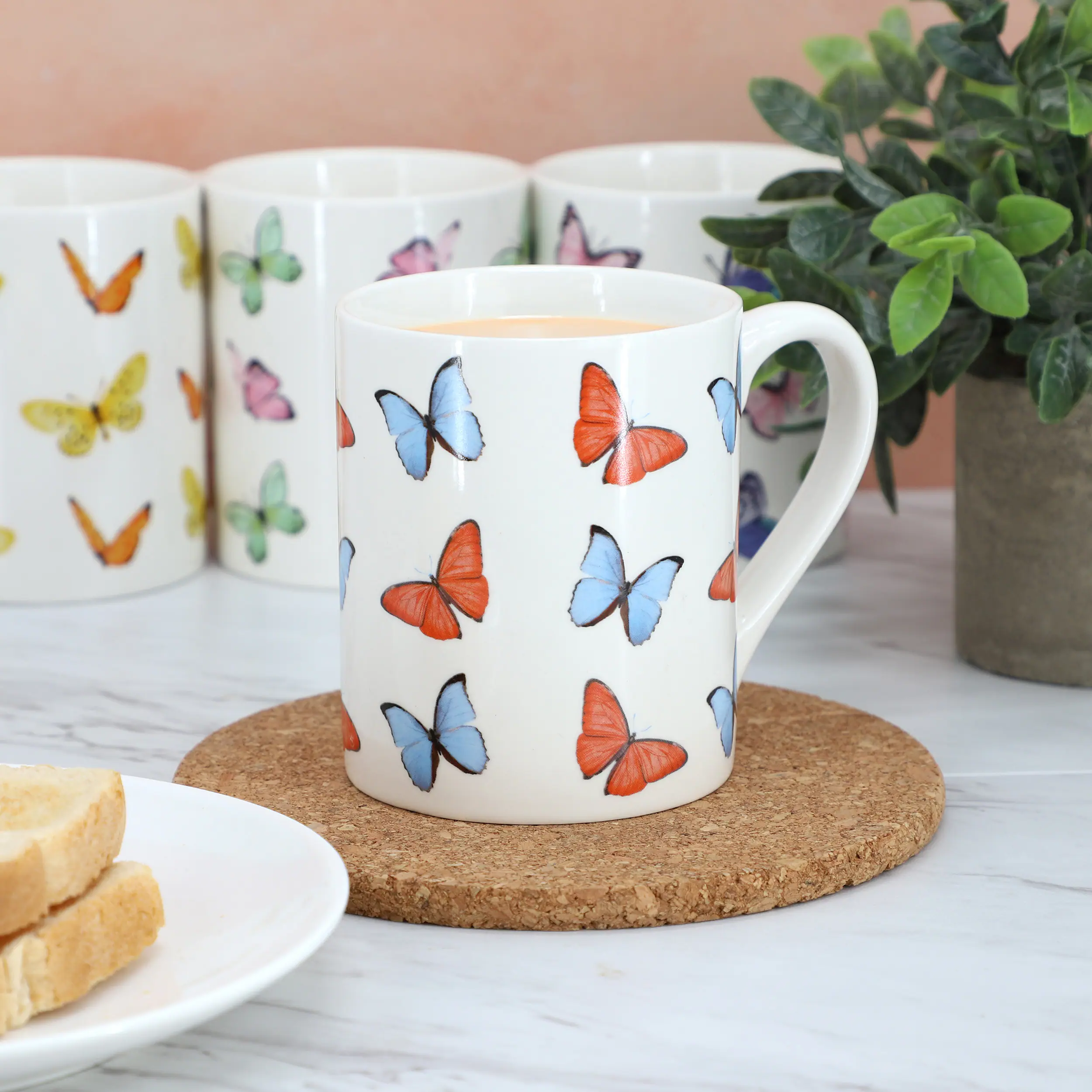 Alt View 5. Gibson - Gibson Home Butterfly Wings 4 Piece 18 Ounce Stoneware Mug Set in White - White.