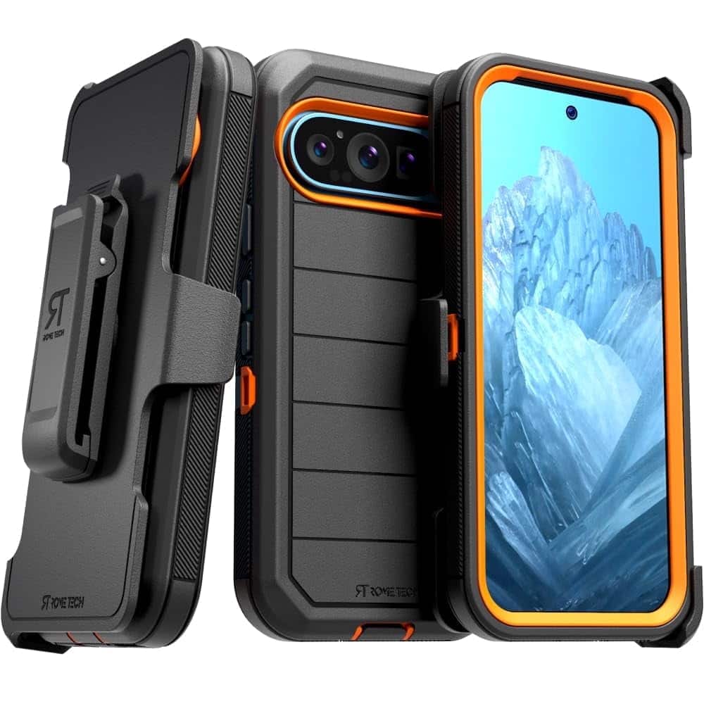 RomeTech - Defender Case for Google Pixel 9 Pro - Black / Orange - Black & Orange
