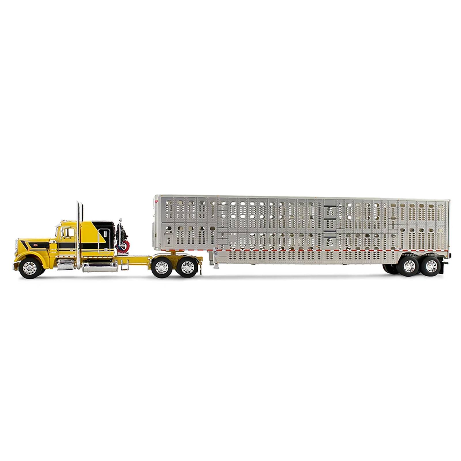 Alt View 1. First Gear - Peterbilt 359 with 63" Flat Top Sleeper & Wilson Silverstar Livestock Trailer Yellow with Black 1/64 by First Gear.