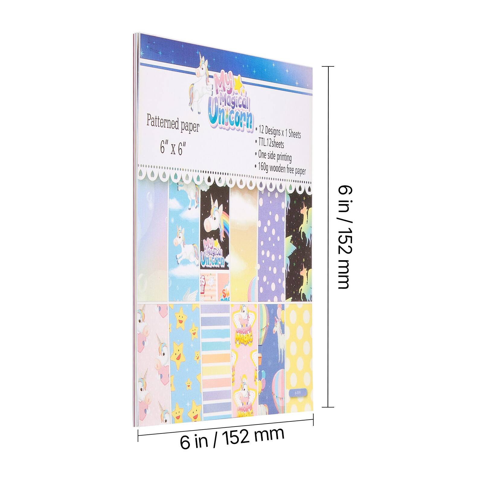 MX Magical Patterned paper Un.com 12 Designs: 12 Designs x 1 Sheets 6" x 6" TIL 12 sheets X 6" One side printing 160g wooden free paper VIGOPN 6 in / 152 mm