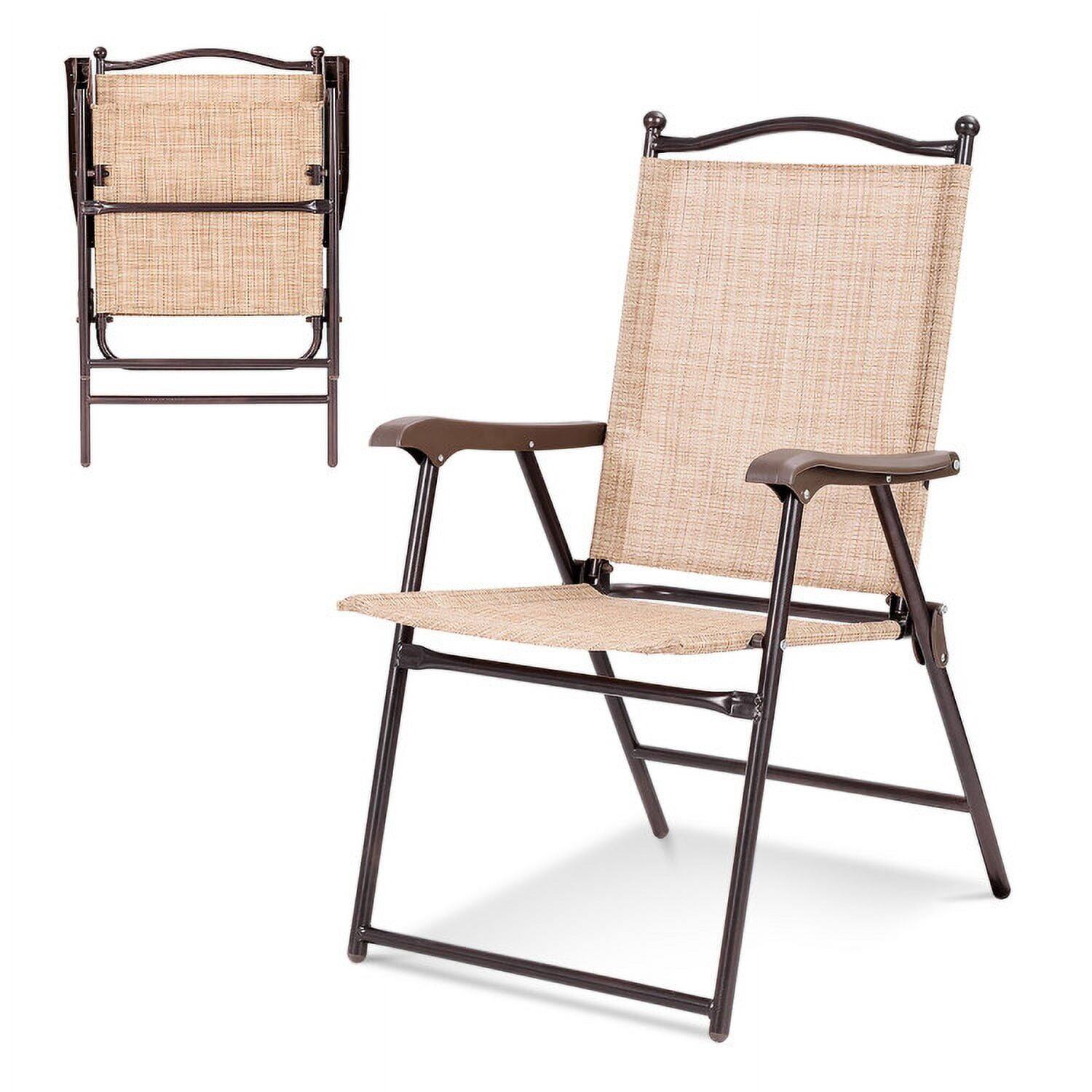 Back. Kadyn - Set of 2 Patio Folding Sling Back Camping Deck Chairs, Outdoor Dining Chair for Outside Patio-Beige - Beige.