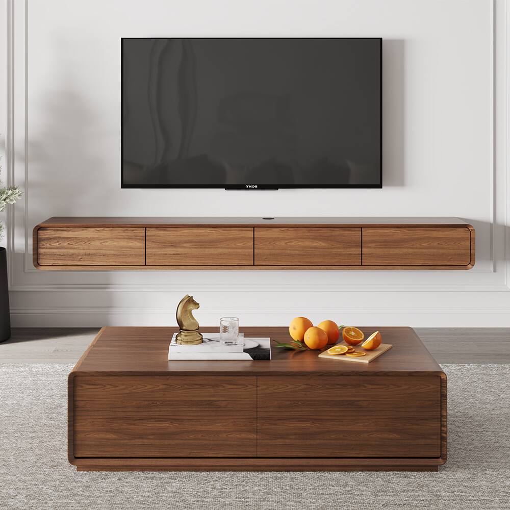 Alt View 7. POVISON - 51" Rectangular Wood Coffee Table with Storage, Mid-Century Modern Coffee Table with 4 Drawers, Fully-Assembled, Walnut - Walnut Color.