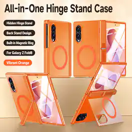 Dteck - Magnetic Shockproof Phone Case for Samsung Galaxy Z Fold8 with Dual Kickstand, Rigid Plastic Cover Built-in Screen Glass - Orange