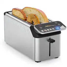 WHALL - Long Slot 4 Slice Toaster, Touch Screen Projection Display, 1.5" Wide Slot, 5 Bread Types & 11 Shade Settings - Stainless Steel
