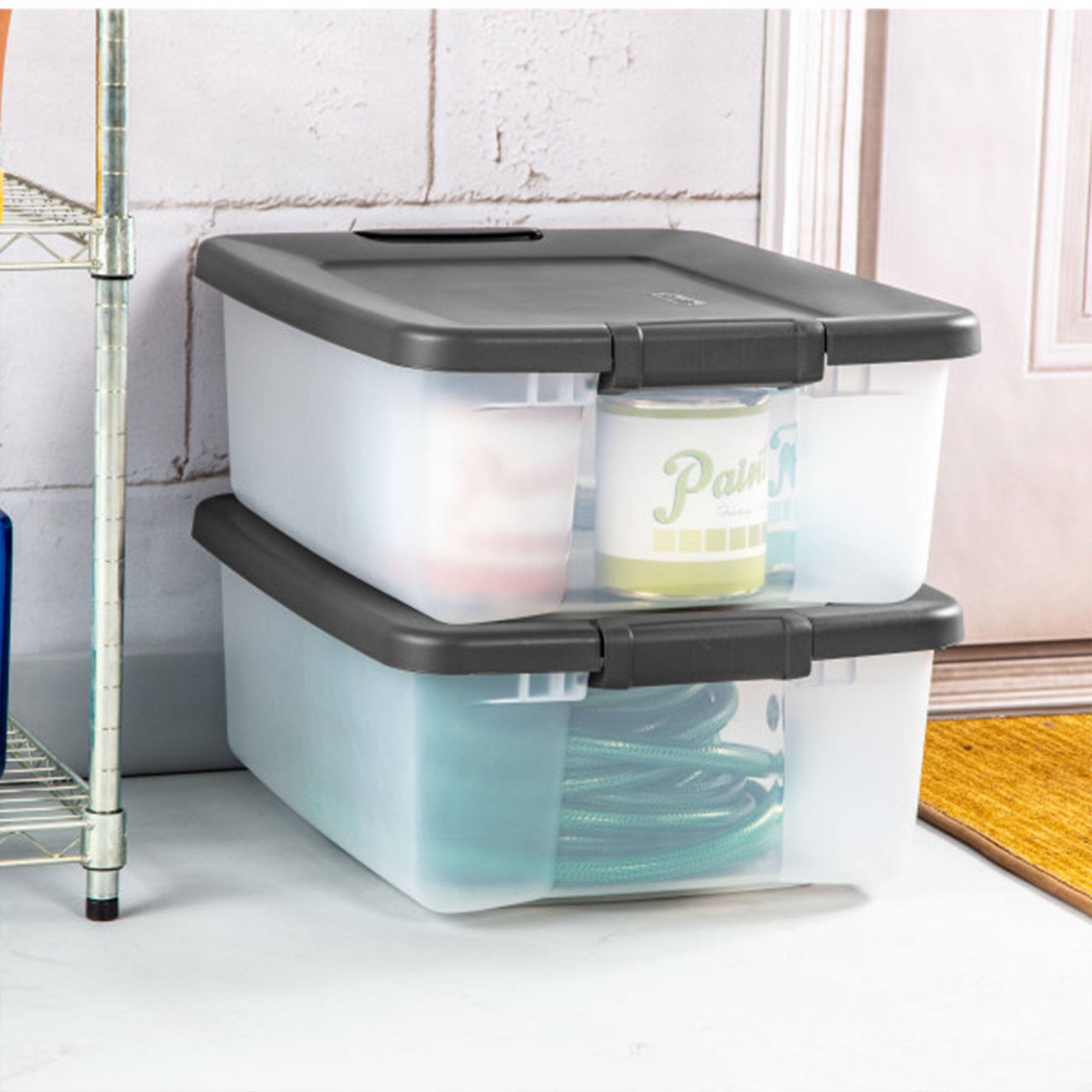 Alt View 4. Sterilite - Sterilite 25 Quart Shelf Tote with Flat Gray Lid and Platinum Latches (12 Pack).