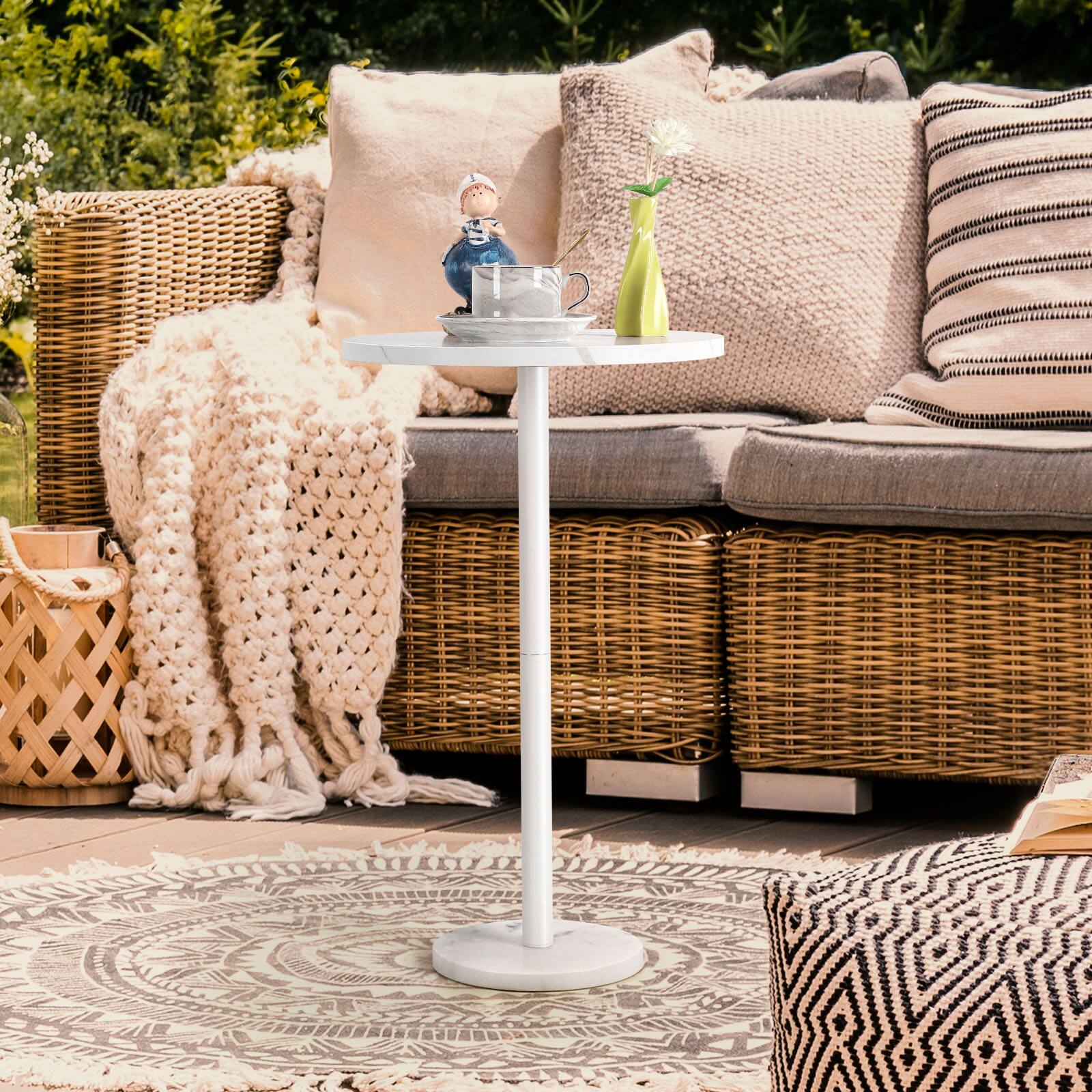 Alt View 1. Oumilen - Set of 2 Marble Round Side Table for Small Spaces, White - White.