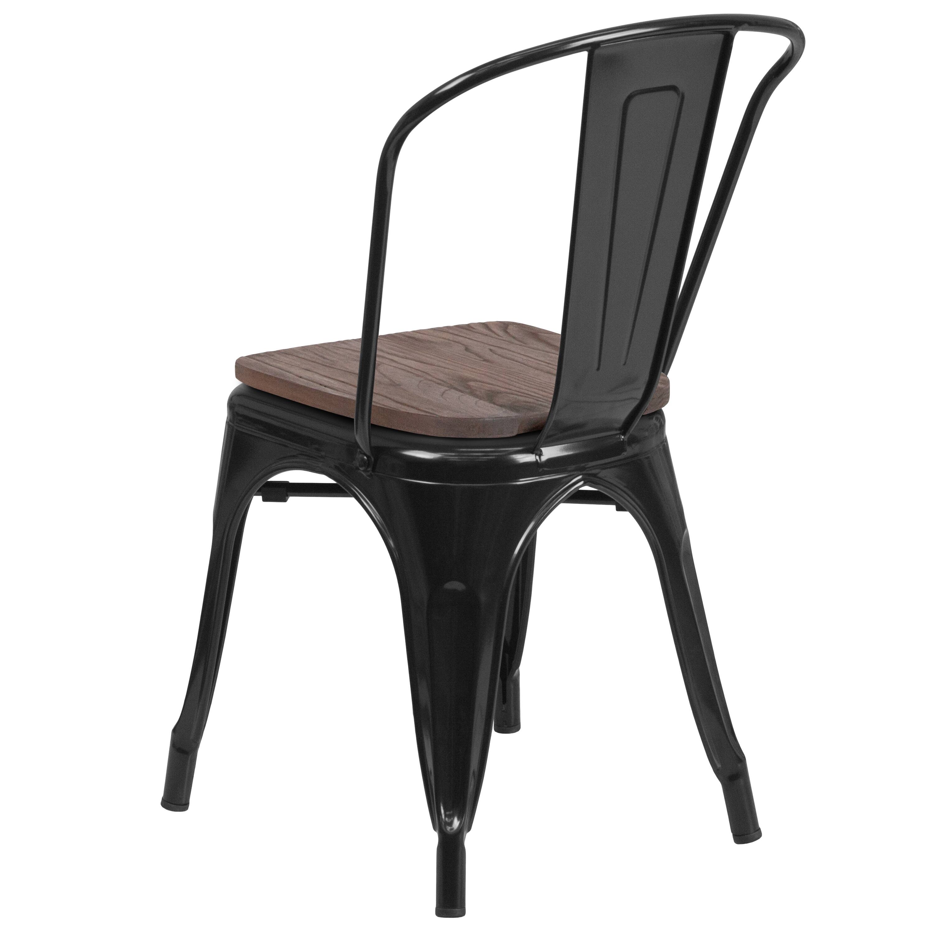 Alt View 5. Emma + Oliver - Colorful Metal Stackable Dining Chair with Wood Seat - Black.