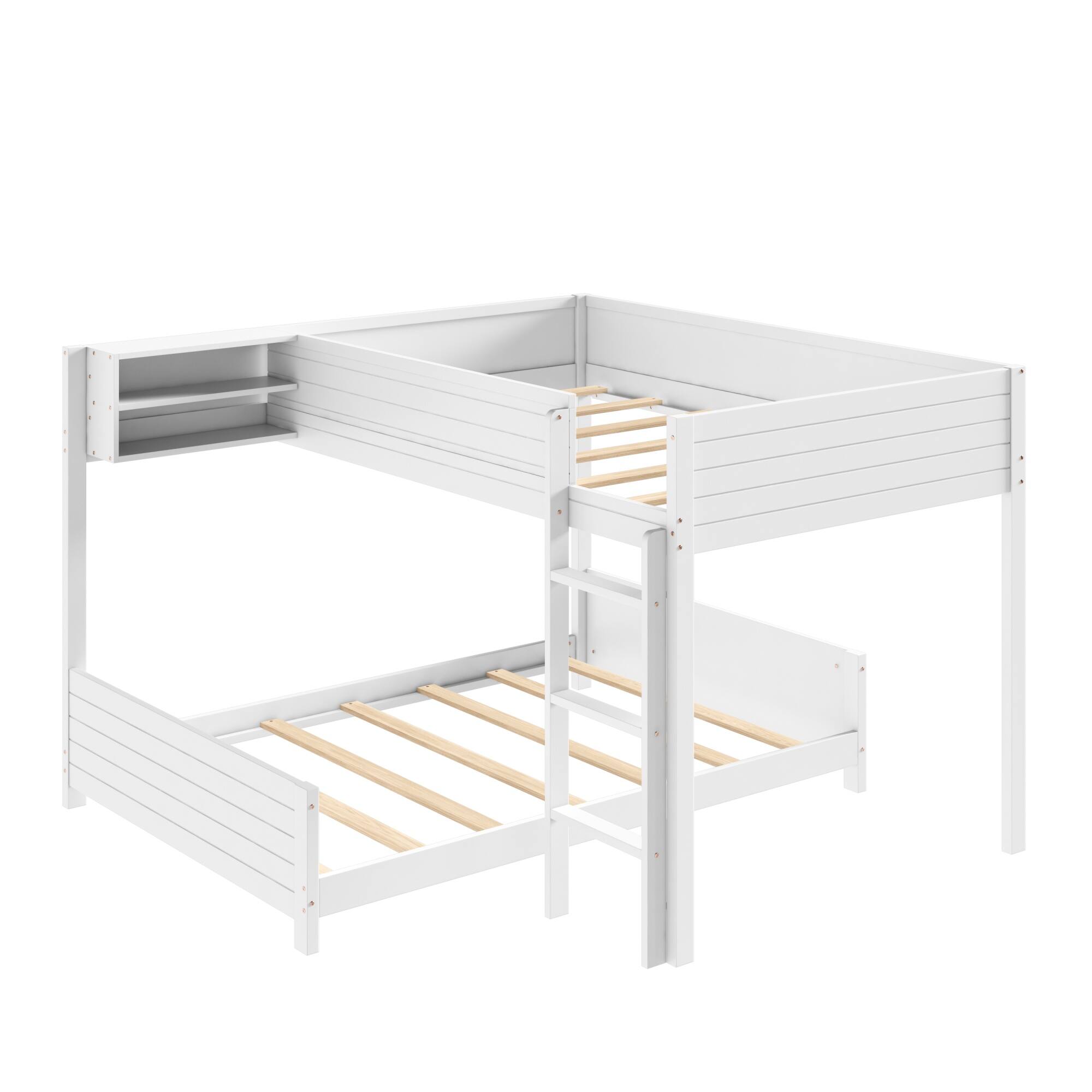 Angle. Whisen - Full XL over Full XL Bunk Bed with Built-in Storage Shelf and 3-Step Ladder - White.