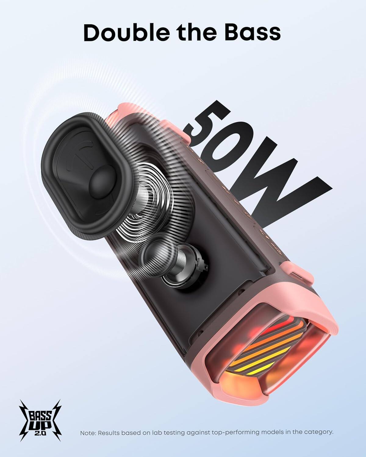 Double the Bass, 50W, BASS UP 2.0, Note: Results based on lab testing against top-performing models in the category.