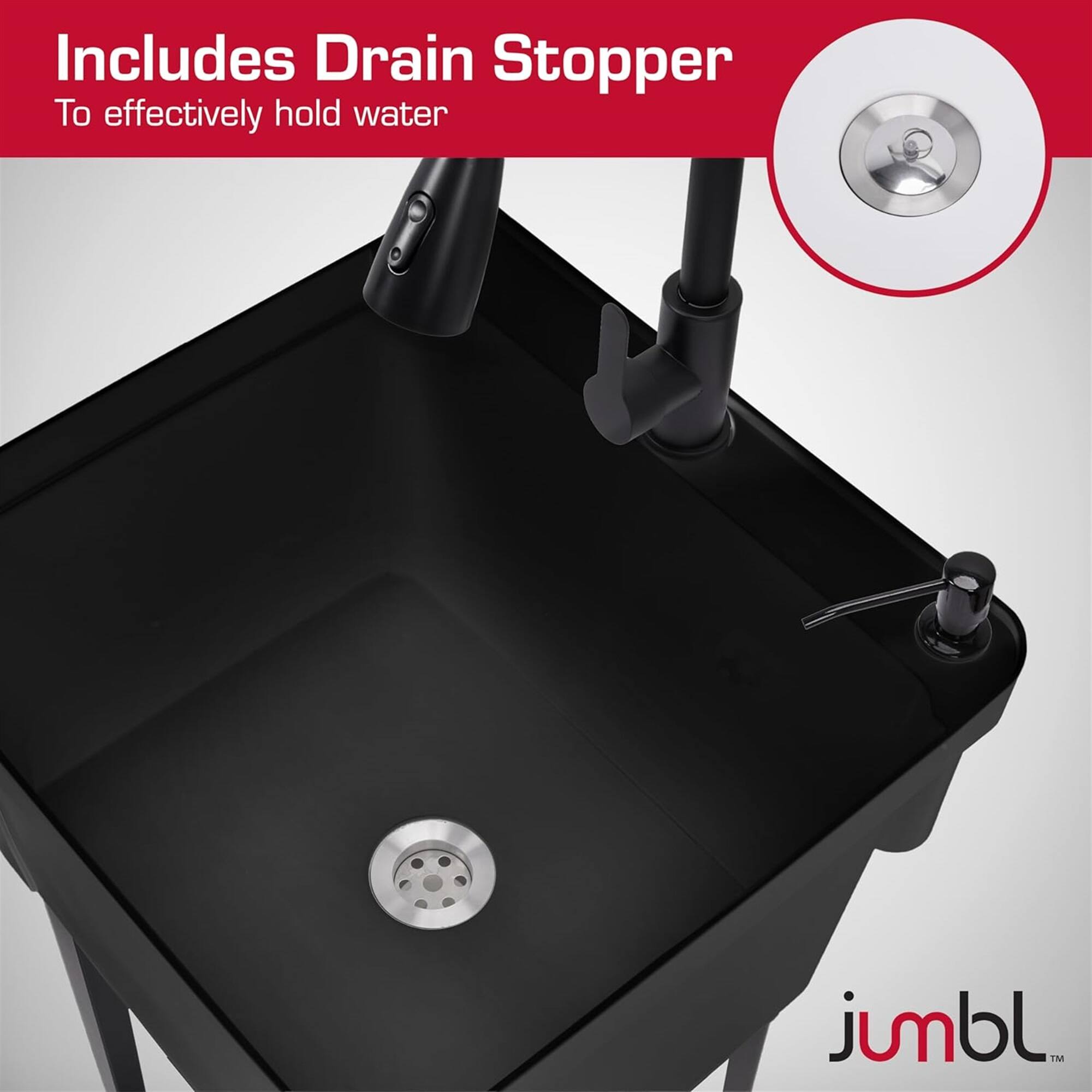 Includes Drain Stopper  
To effectively hold water