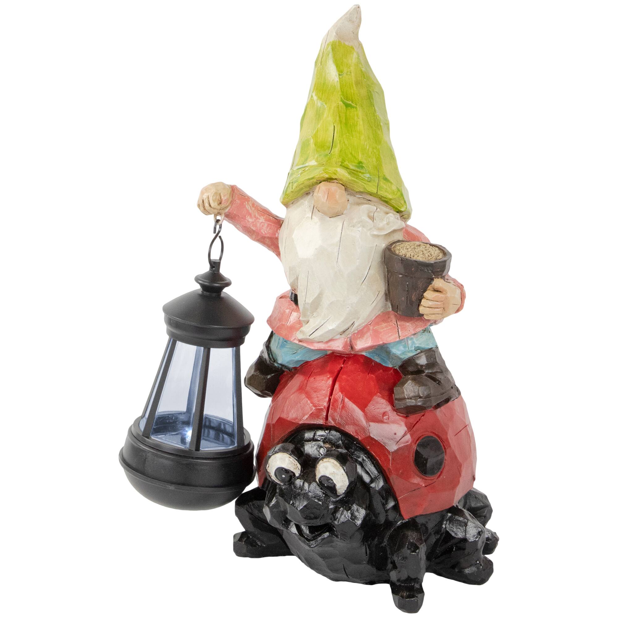 Alt View 2. Northlight - 12.25" Solar LED Lighted Gnome and Ladybug Outdoor Garden Statue - Red.
