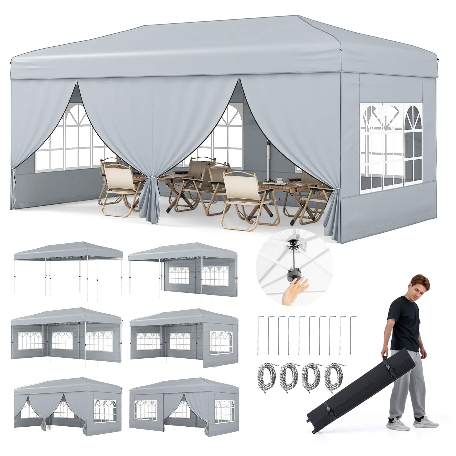 Gymax - 10 X 20 FT Pop up Canopy Tent w/ 6 Sidewalls Wheeled Bag 6 Sandbags 10 Stakes - Gray price history on PriceWatchPro