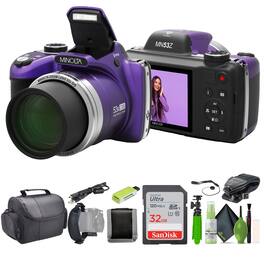 Minolta - Pro Shot MN53Z 16 MP HD Digital Camera with 53x Zoom, 1080p HD Video Bundle - Purple