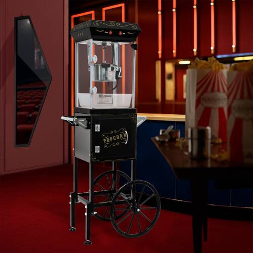 Alt View 7. WETIE - Popcorn Maker with Cart & Wheels, 6Oz 48W Kettle Popcorn Machine w/ Locker, Warming Deck for Market Movie Theater - Black.