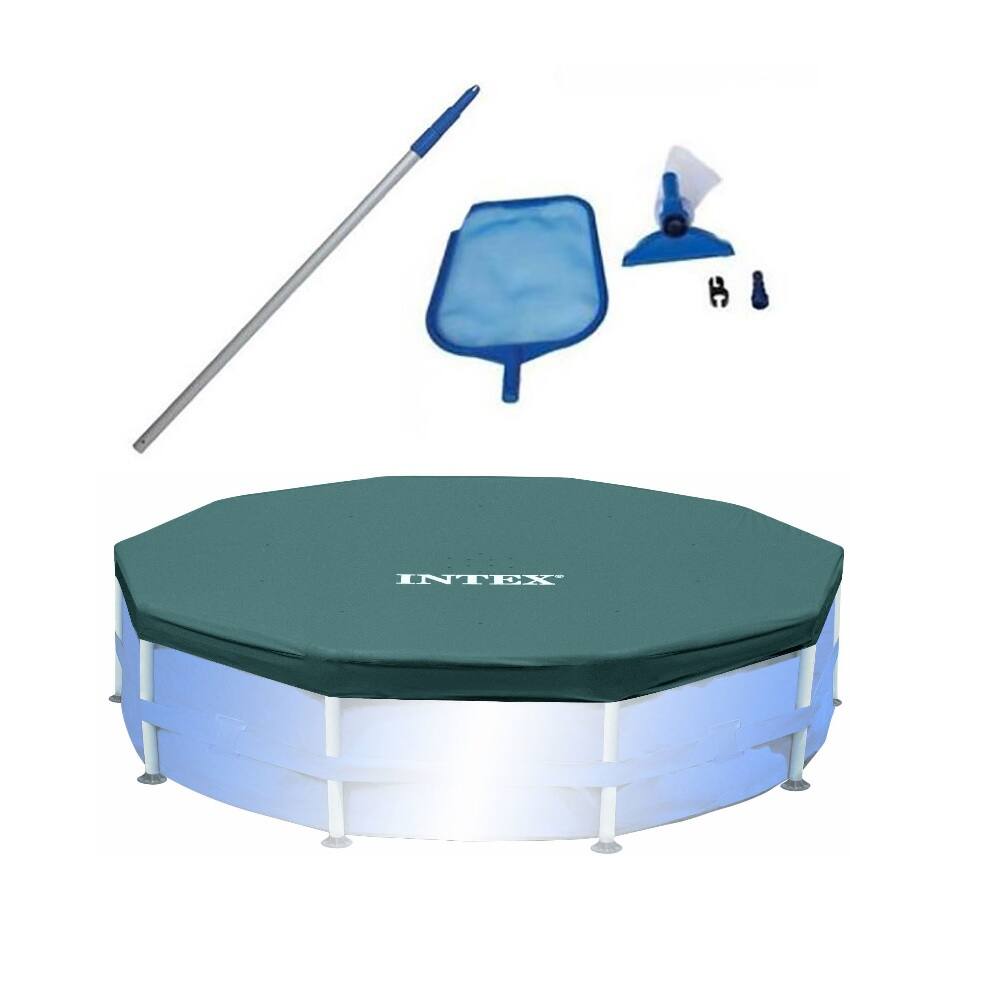 Front. Intex - Intex Swimming Pool Maintenance Kit with Vacuum and Pole & 10’ Round Pool Cover.