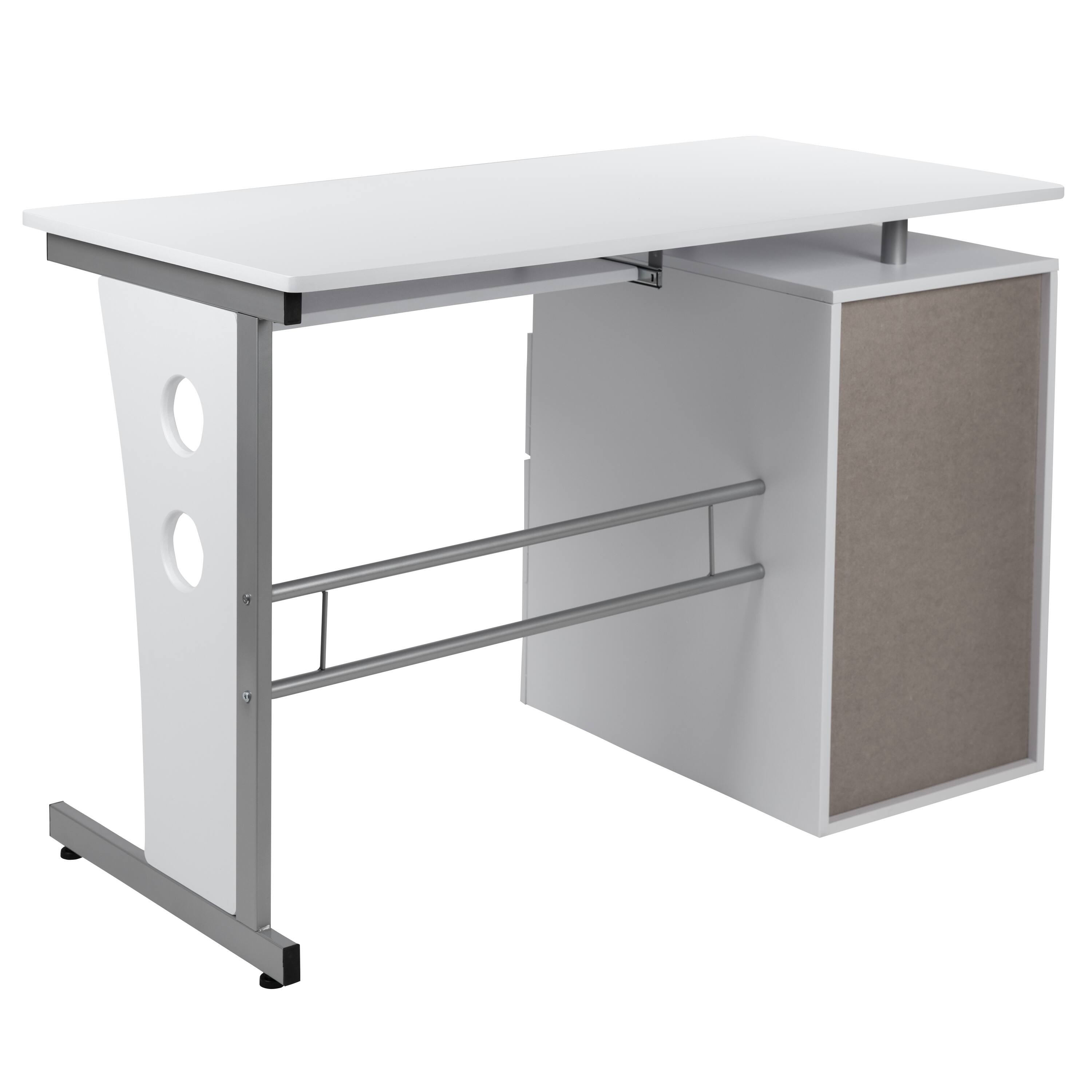 Alt View 5. Emma + Oliver - Desk with Three Drawer Single Pedestal and Pull-Out Keyboard Tray - White.