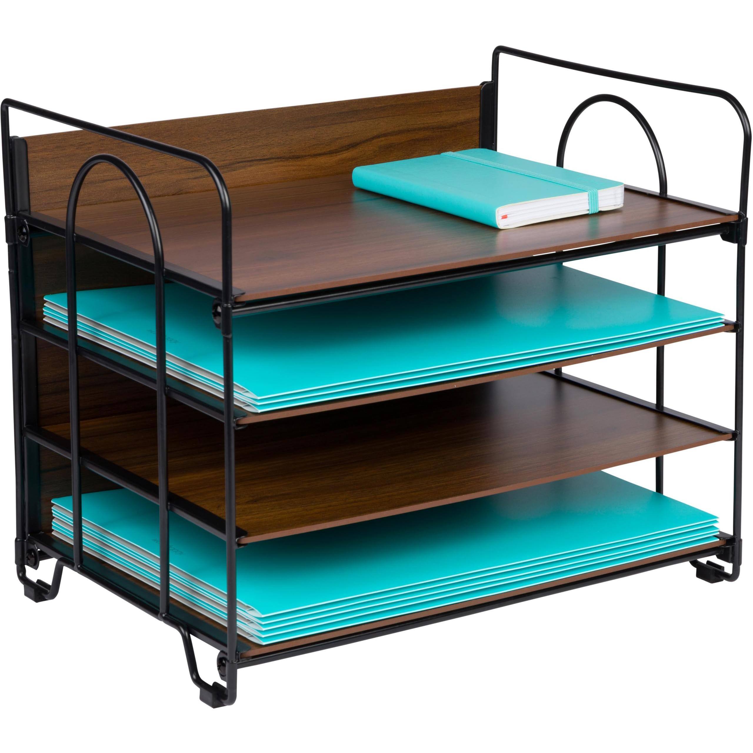 Dapper Styles Stackable Paper Tray Desk Organizer 4 tier Metal Mesh ...