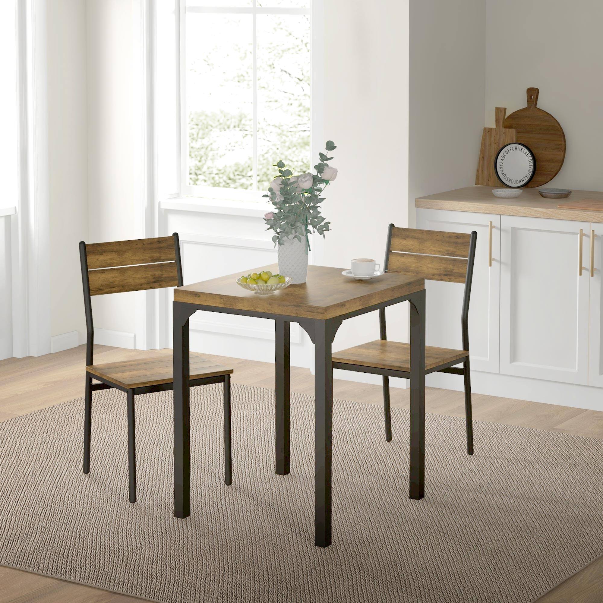 Alt View 1. Homcom - Piece Dining Room Set for 2, Dining Table Set for Breakfast Nook, Small Space, Apartment, Space Saving - Rustic Brown.