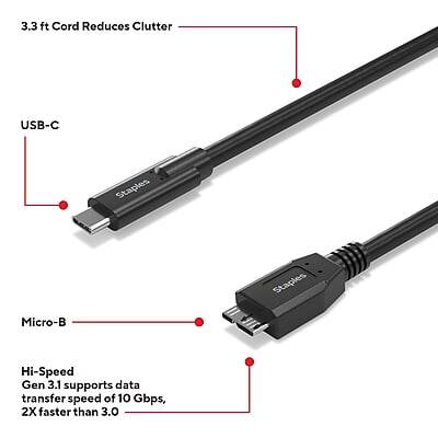 3.3 ft Cord Reduces Clutter

USB-C

Micro-B

Hi-Speed Gen 3.1 supports data transfer speed of 10 Gbps, 2X faster than 3.0