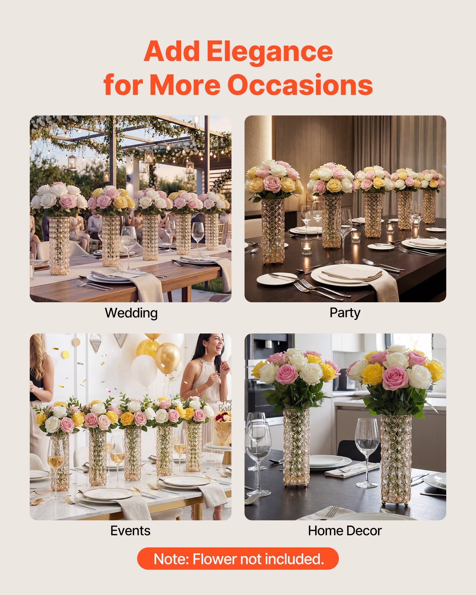 Add Elegance for More Occasions

Wedding Party Events Home Decor

Note: Flower not included.