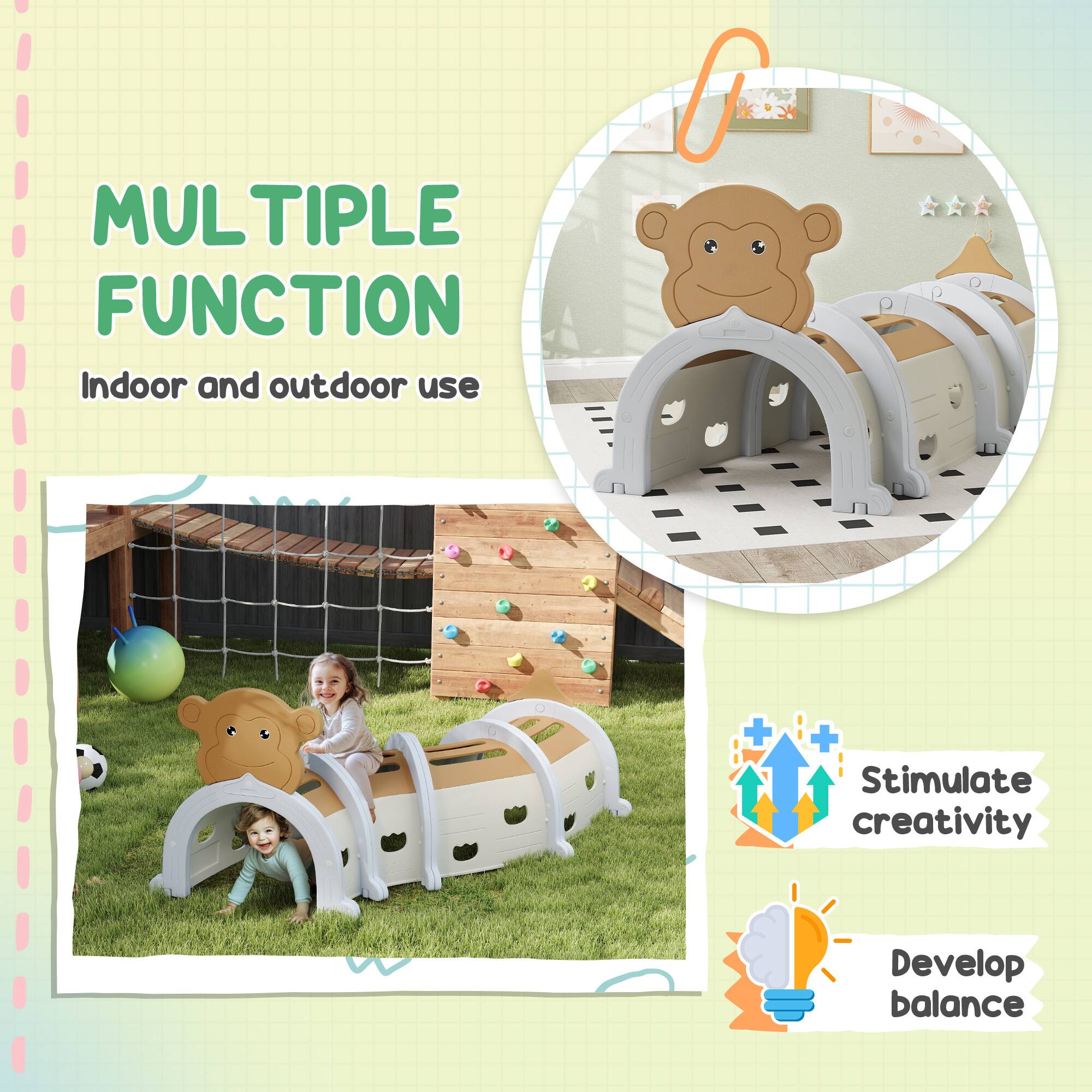 Back. Qaba - Monkey Tunnel, Toddler Tunnel for Kids Crawl and Climb Through, Kids' Play Structure Indoor Outdoor, 4 Sections.