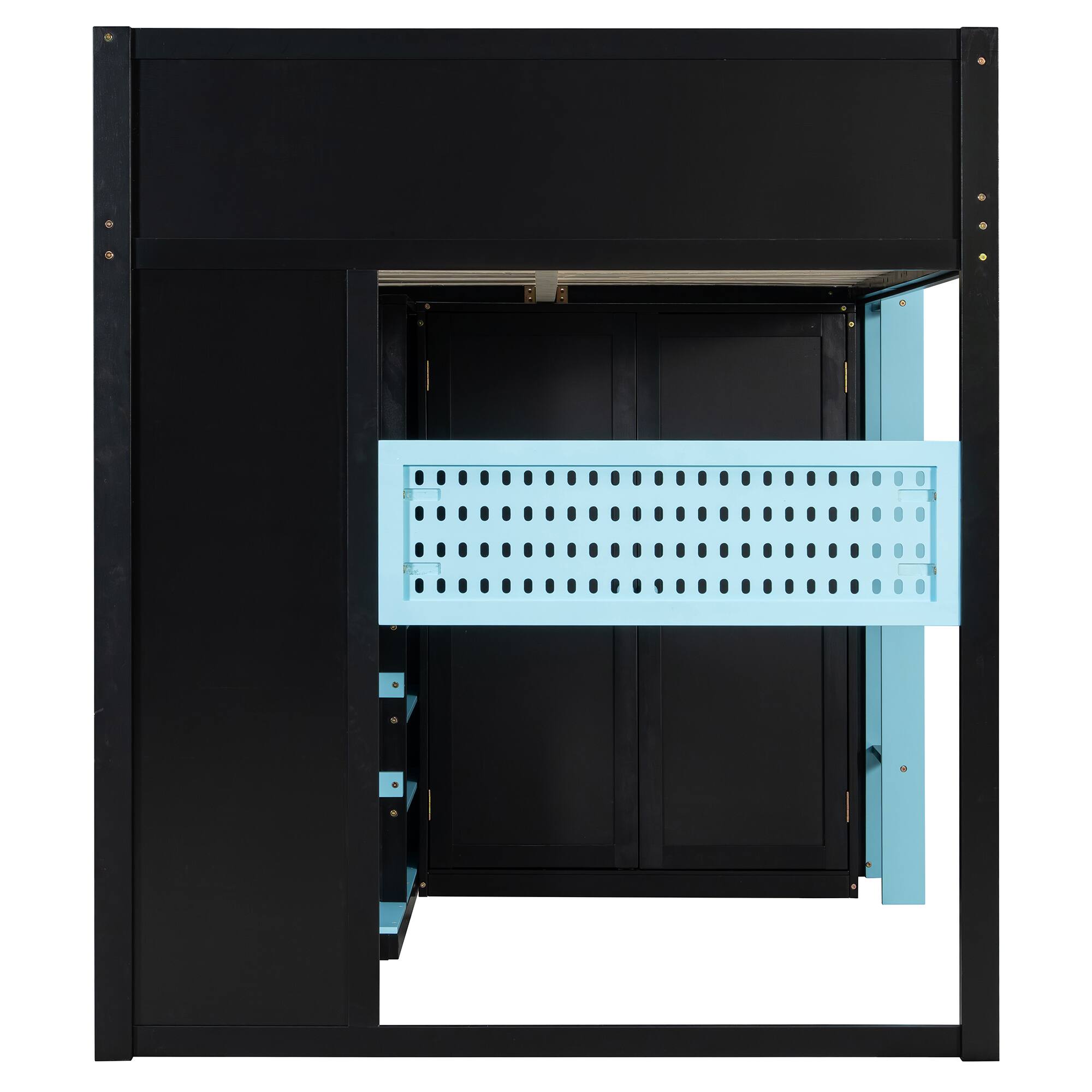Alt View 2. Anysun - Full Size Wood Loft Bed with Desk, Multi-storage Shelves,USB and RGB Light - Blue.