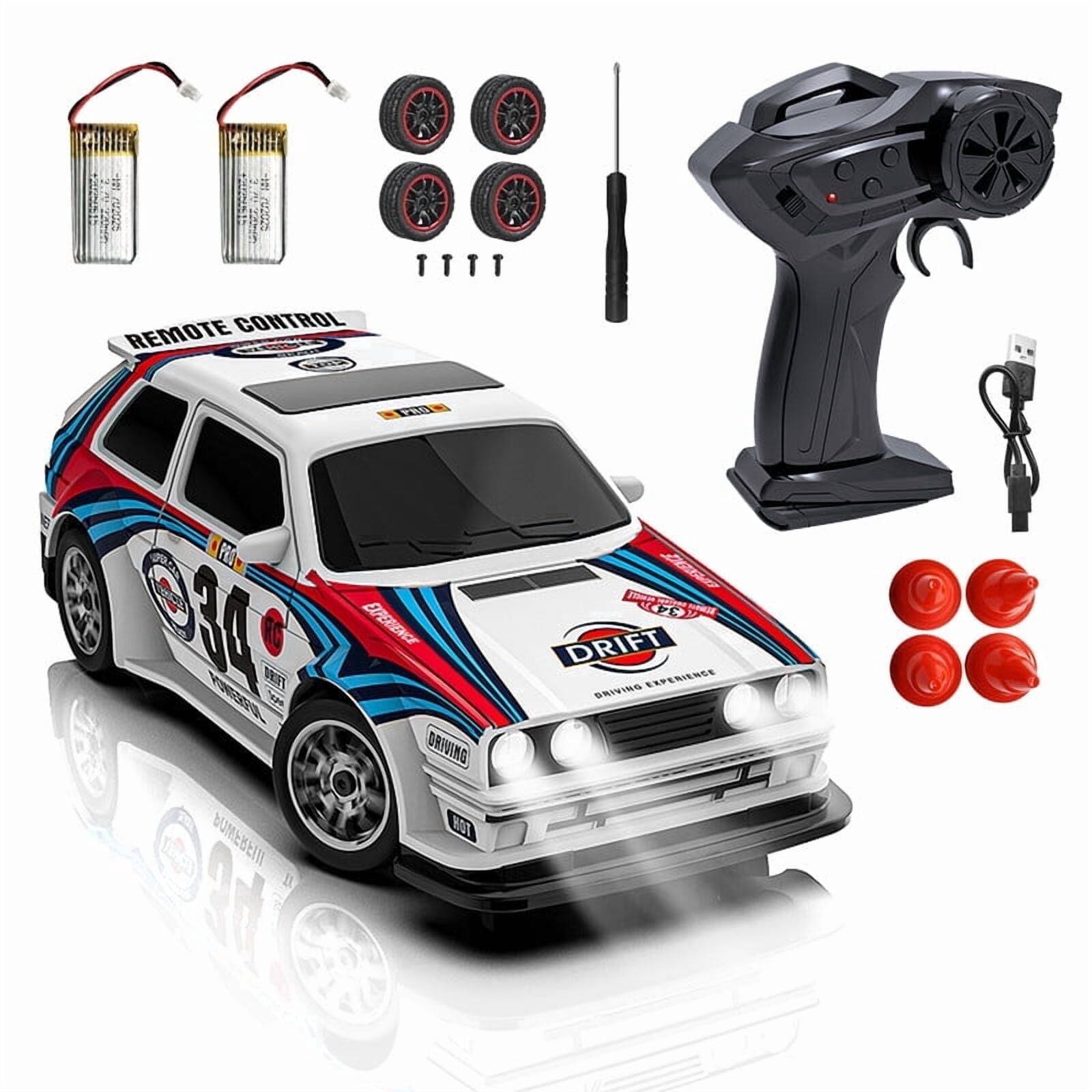 Topteng - KF34 1:43 Drift Remote Control Car – 2.4G, 4WD, Swap Drift/Racing Tires,LED Lights, 30 Min Run, Fit for Beginners & Kids - White