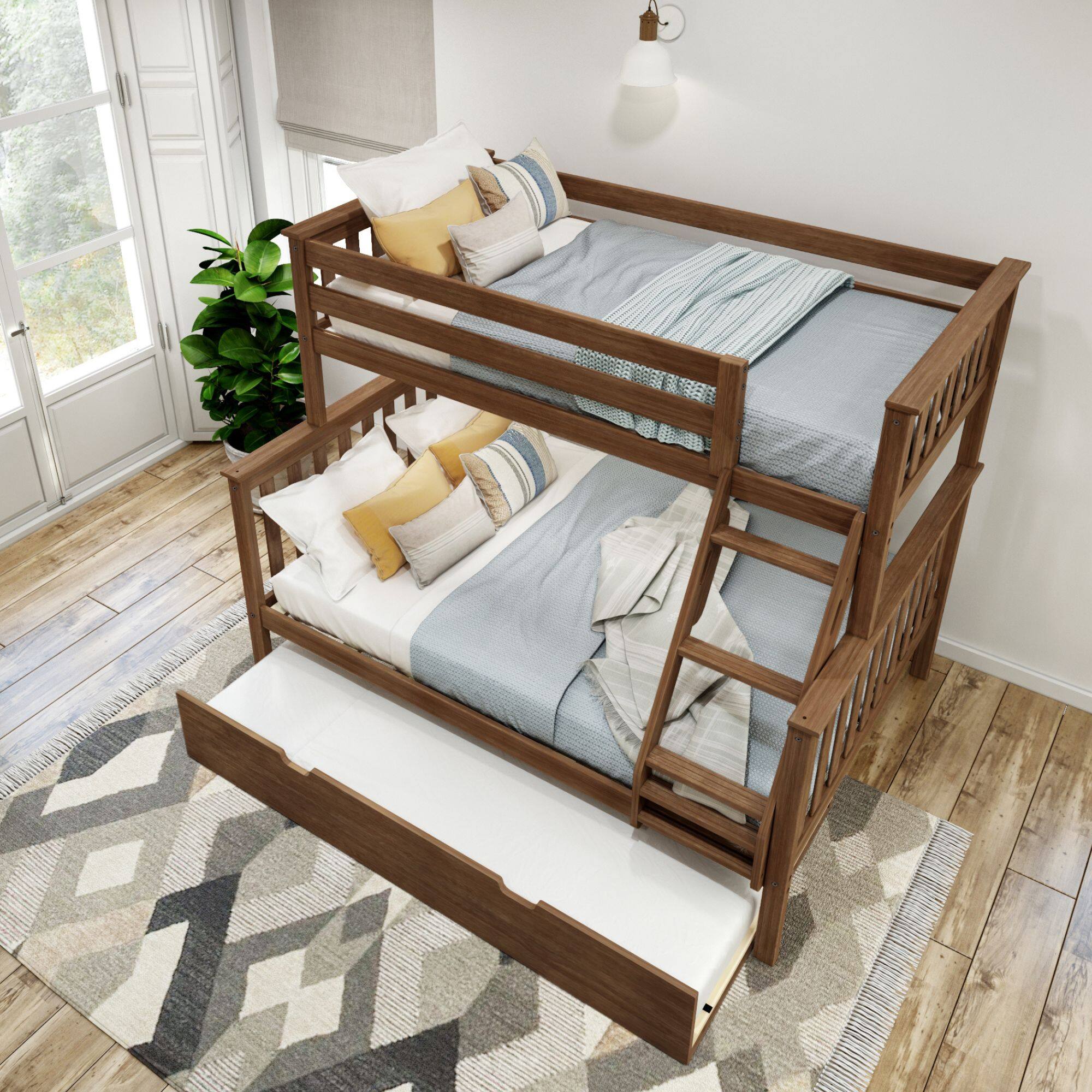 Alt View 5. Plank+Beam - Classic Twin over Full Bunk Bed Bed with Trundle, Walnut - Walnut.