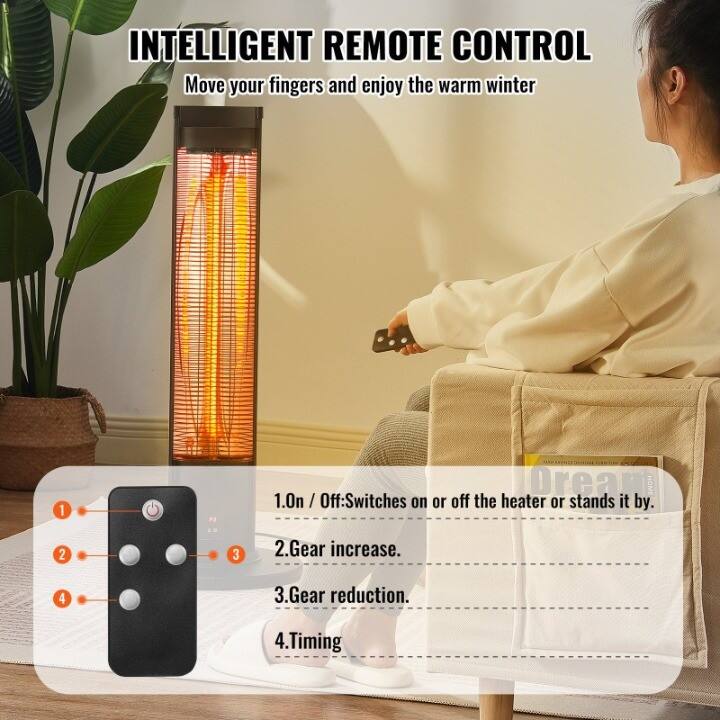INTELLIGENT REMOTE CONTROL  
Move your fingers and enjoy the warm winter  

1. On / Off: Switches on or off the heater or stands it by.  
2. Gear increase.  
3. Gear reduction.  
4. Timing