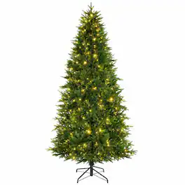 RYHNUYNE - 7.5FT Pre-Lit Nordmann Fir Christmas Tree With Dual-Color LED Lights and 11 Modes, Remote Control and Lifelike Tips - Green