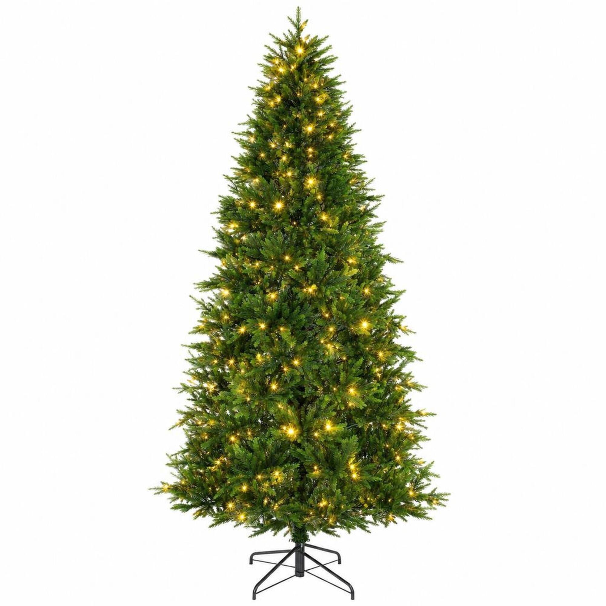 Front. RYHNUYNE - 7.5FT Pre-Lit Nordmann Fir Christmas Tree With Dual-Color LED Lights and 11 Modes, Remote Control and Lifelike Tips - Green.