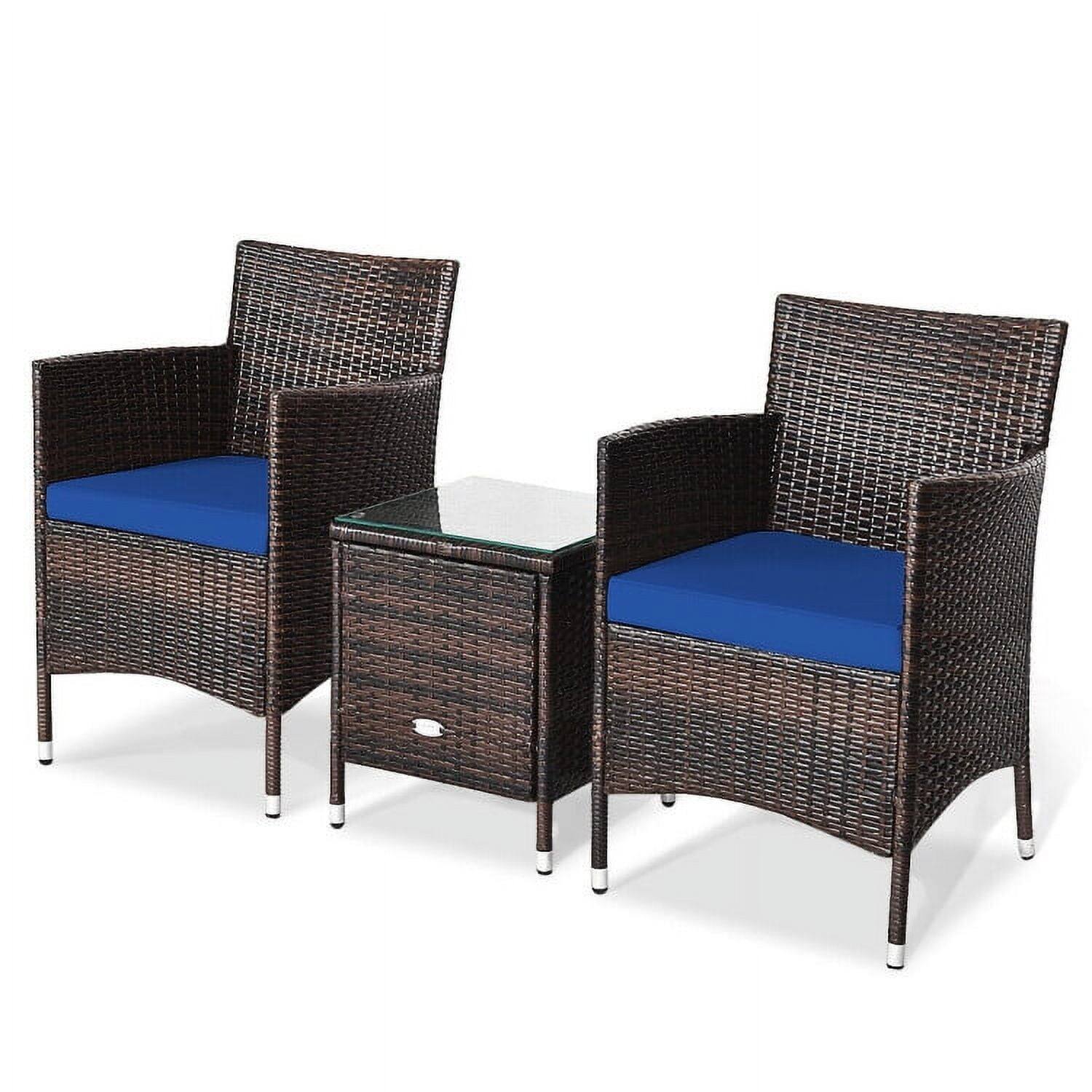 Back. Kadyn - 3 Pc Rattan Wicker Sofa Set, Outdoor Rattan Chairs Wicker Conversation Set - Blue.
