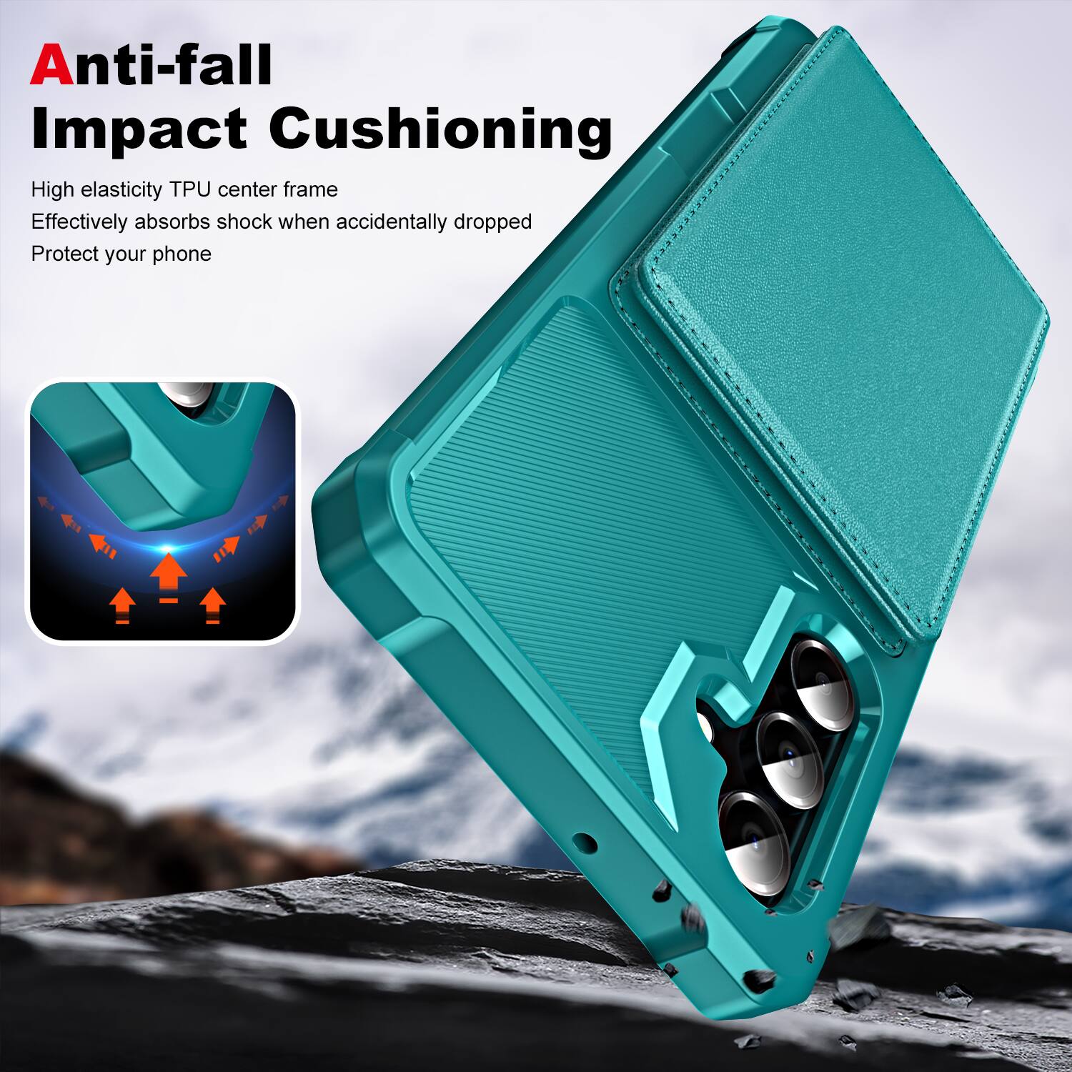 Anti-fall Impact Cushioning  
High elasticity TPU center frame  
Effectively absorbs shock when accidentally dropped  
Protect your phone