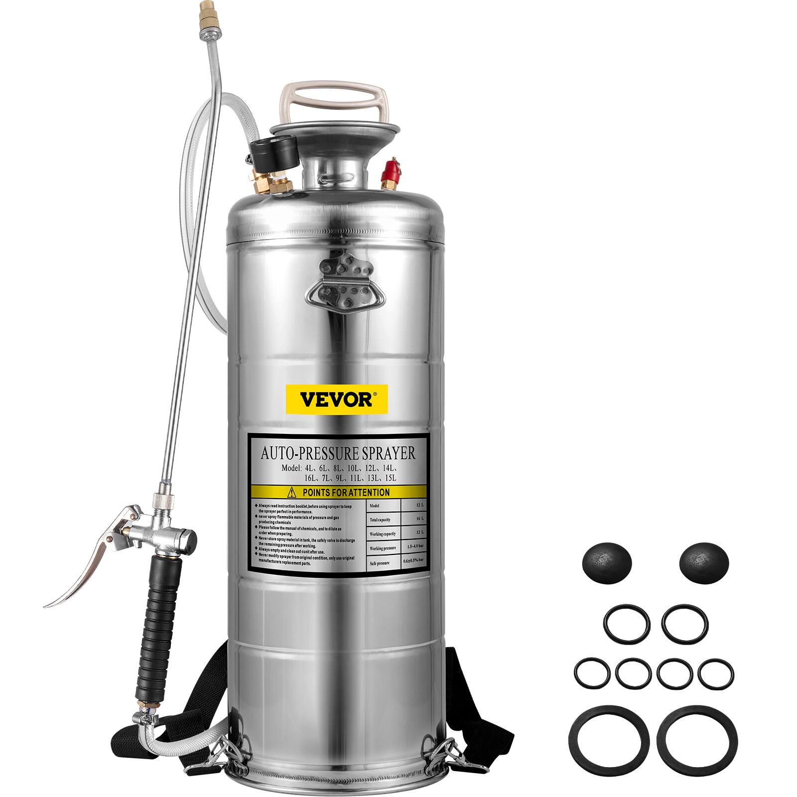 VEVOR AUTO-PRESSURE SPRAYER  
Model: 4L, 6L, 8L, 10L, 12L, 14L, 16L, 18L, 20L, 22L, 24L, 26L, 28L, 30L, 32L, 34L, 36L, 38L, 40L, 42L, 44L, 46L, 48L, 50L, 52L, 54L, 56L, 58L, 60L, 62L, 64L, 66L, 68L, 70L, 72L, 74L, 76L, 78L, 80L, 82L, 84L, 86L, 88L, 90L, 92L, 94L, 96L, 98L, 100L, 