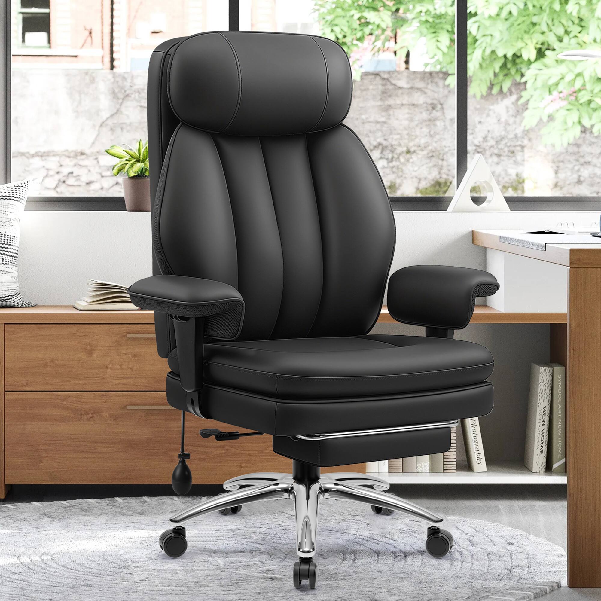 Alt View 6. KERDOM - Ergonomic Office Chair With Inflatable Lumbar & Adjustable Armrest, PU Leather Computer Desk Chair with Footrest - Black.