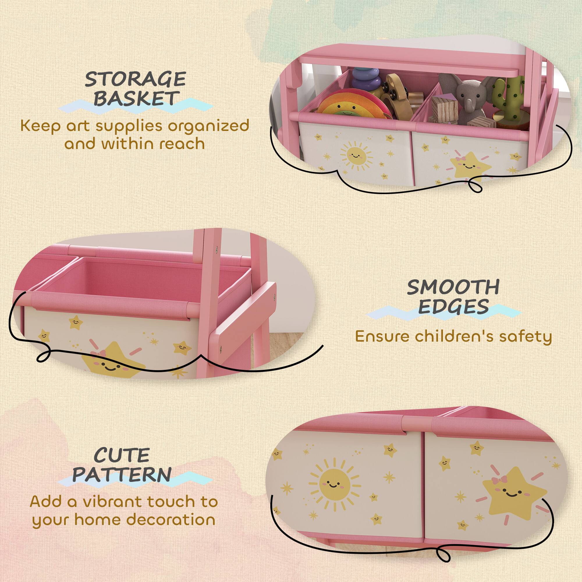 STORAGE BASKET  
Keep art supplies organized and within reach  

SMOOTH EDGES  
Ensure children's safety  

CUTE PATTERN  
Add a vibrant touch to your home decoration