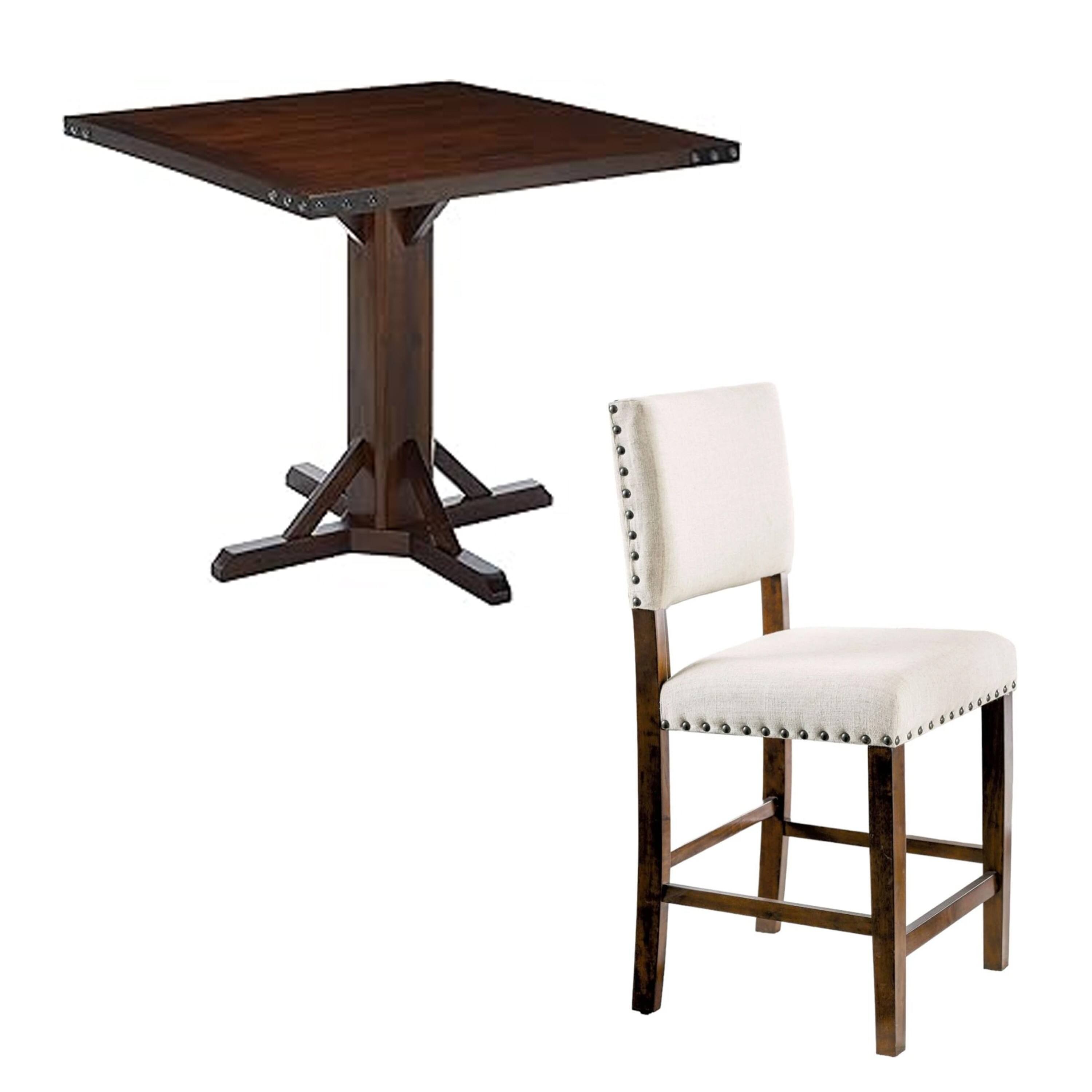 Front. Manhattan Lane - Gllen 5pc Counter Height Table Set, 4 Chair, Cherry Wood, Ivory Fabric - Cherry Brown, Ivory.