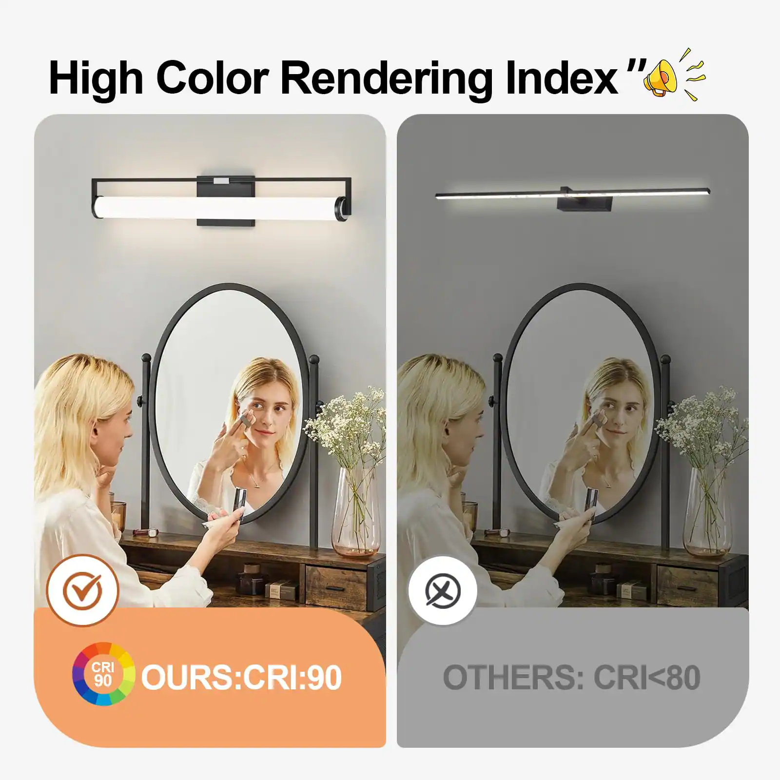 High Color Rendering Index

OURS: CRI: 90

OTHERS: CRI < 80