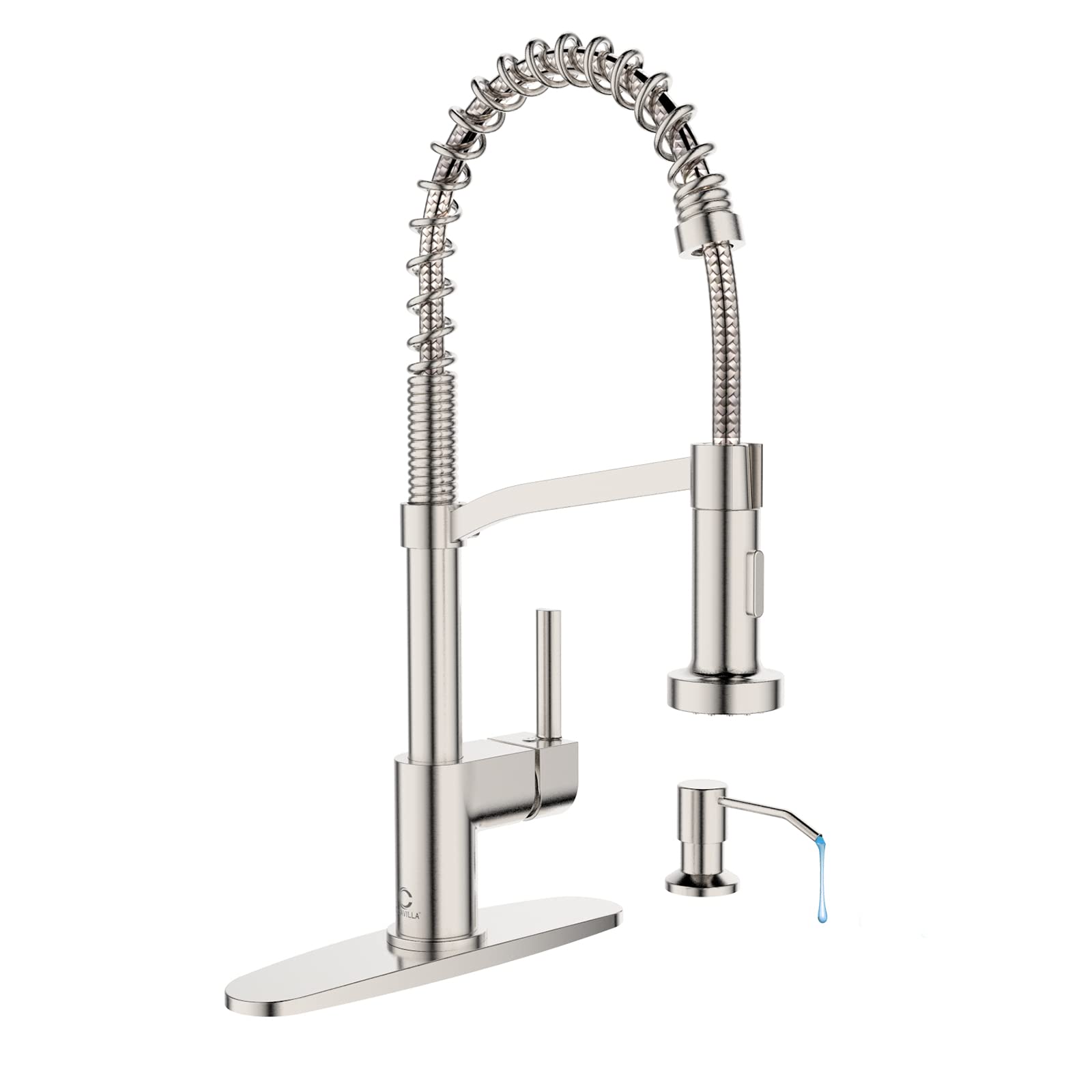 B-Brushed Nickel-1.Faucet+Soap Dispenser+Hole Cov
