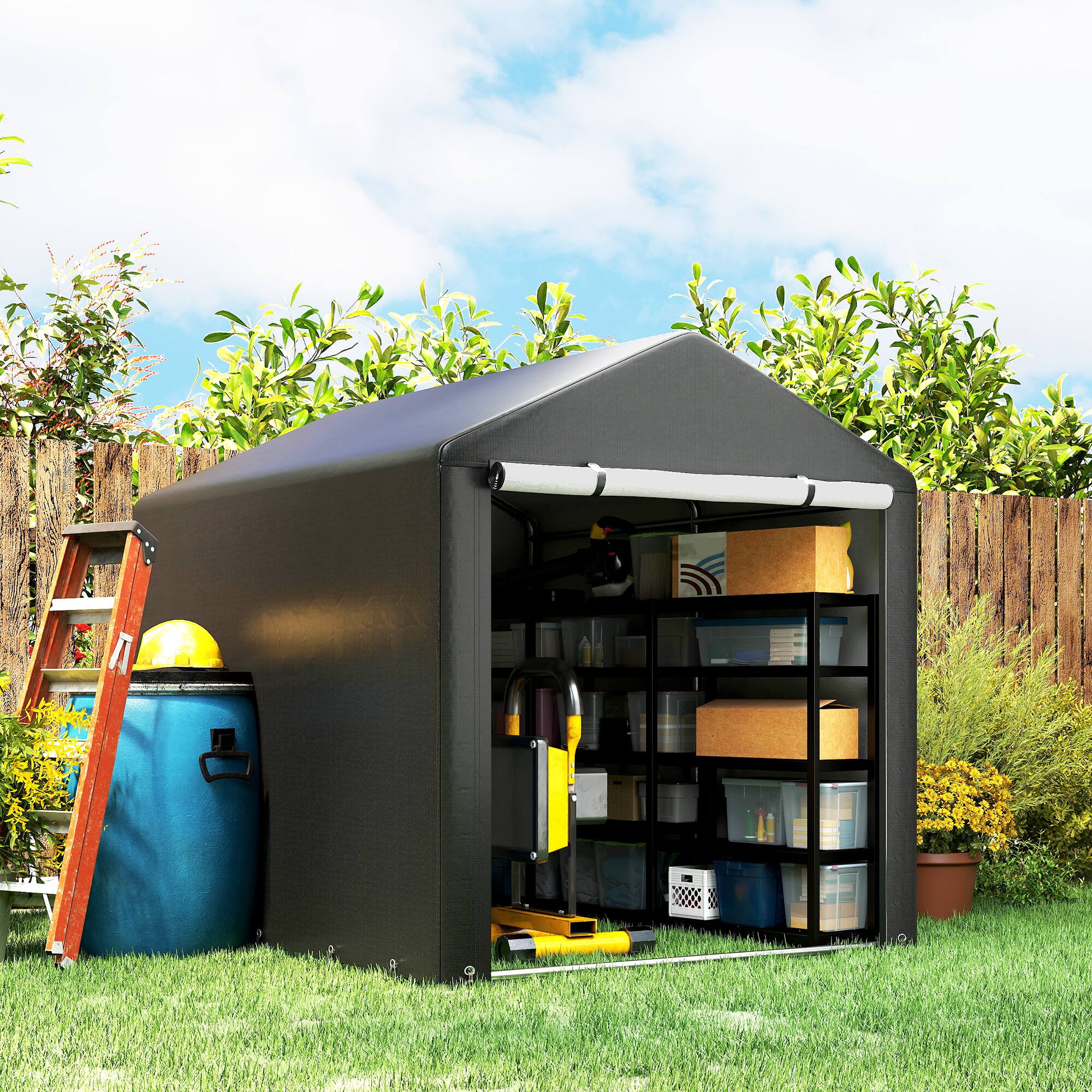 Alt View 1. Outsunny - Outsunny Portable Storage Shed Heavy Duty Outdoor Shed, Black - Black.