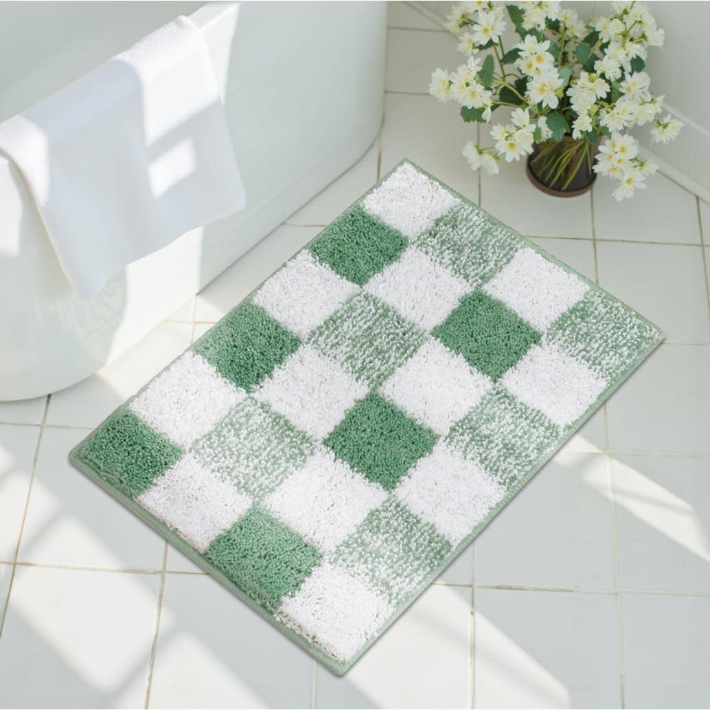 Front. Paradigms Interiors - Checkered Bathroom Rugs 24 X 16 Non-slip Bath Mats For Plush Shag Absorbent Microfiber Ultra Soft Mat Cute Washable Rug - Green-1'4" x 2' (Rectangular).