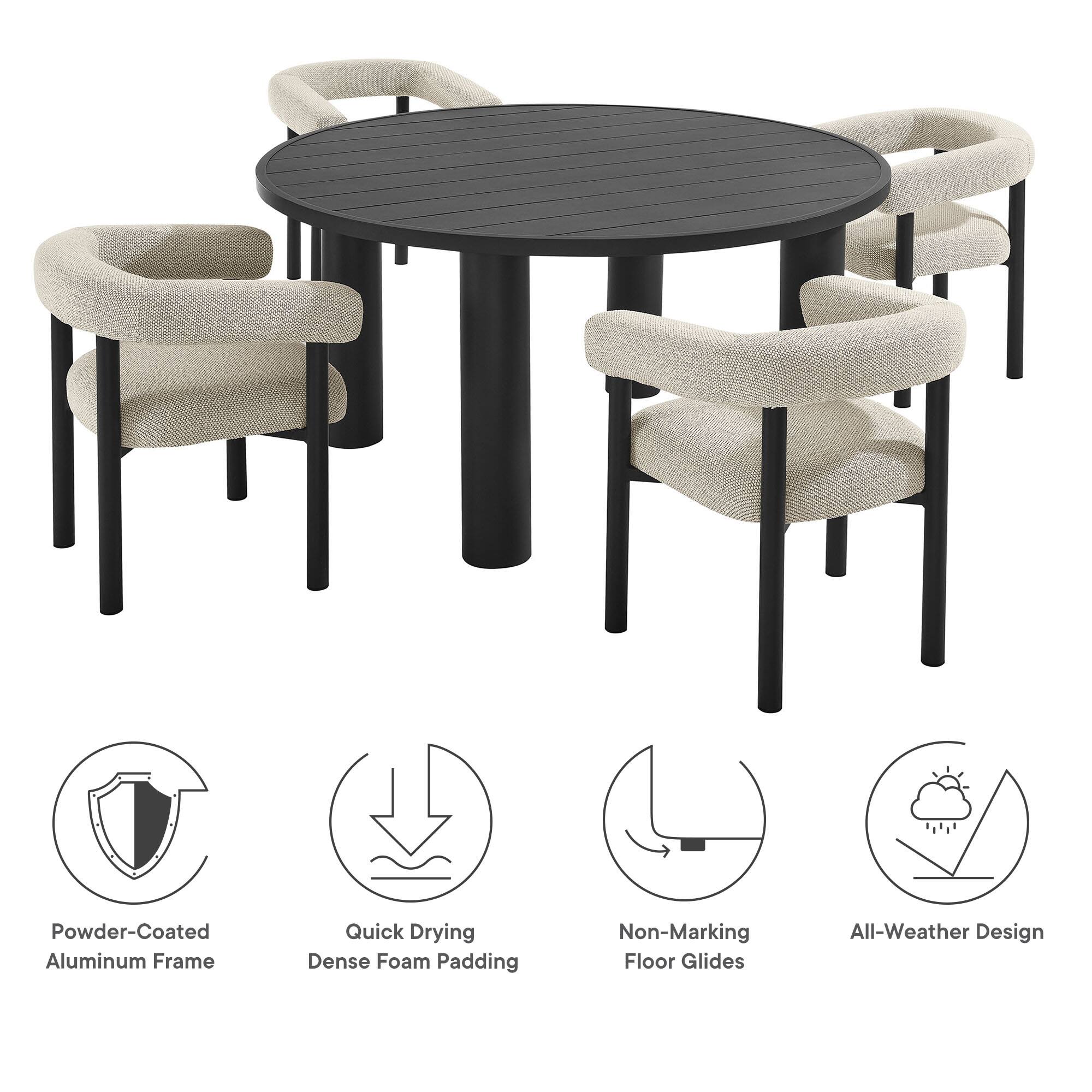 Powder-Coated Aluminum Frame, Quick Drying Dense Foam Padding, Non-Marking Floor Glides, All-Weather Design