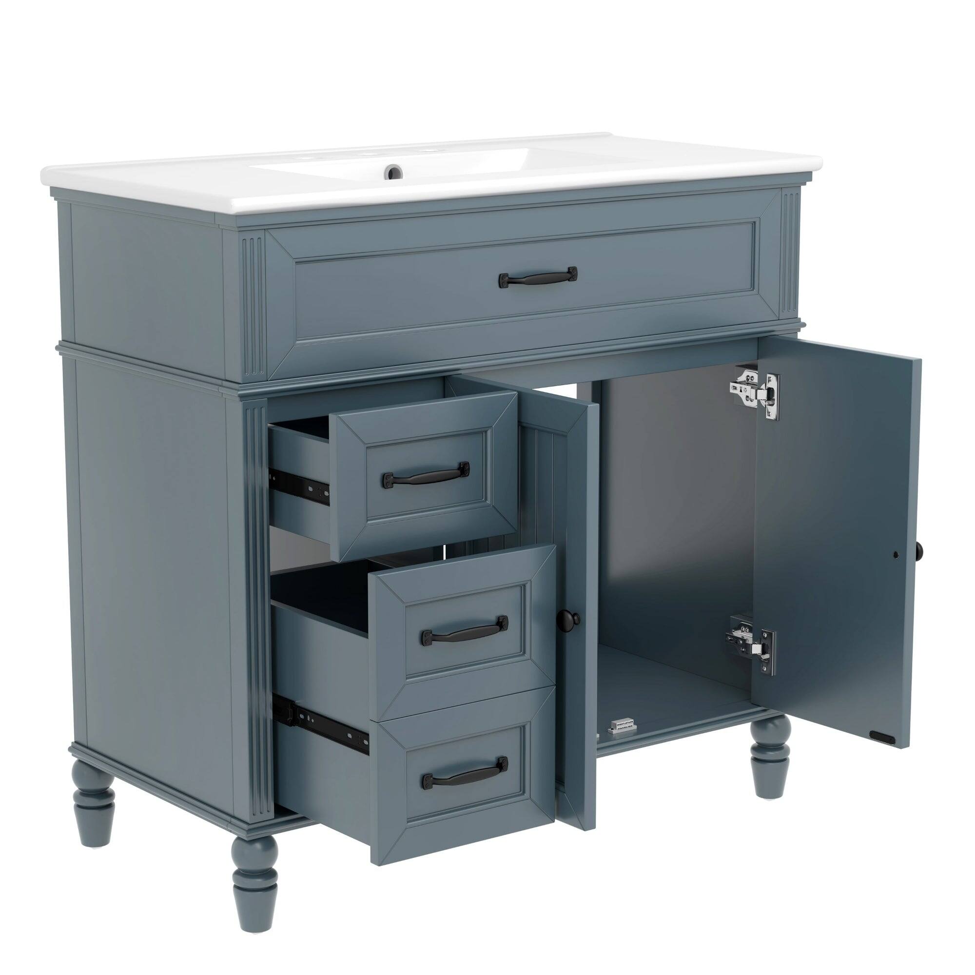 Alt View 8. Boyel Living - 36 Inch Bathroom Vanity with Sink Blue Cabinet with Drawers Solid Frame and MDF Board One Package - Blue.