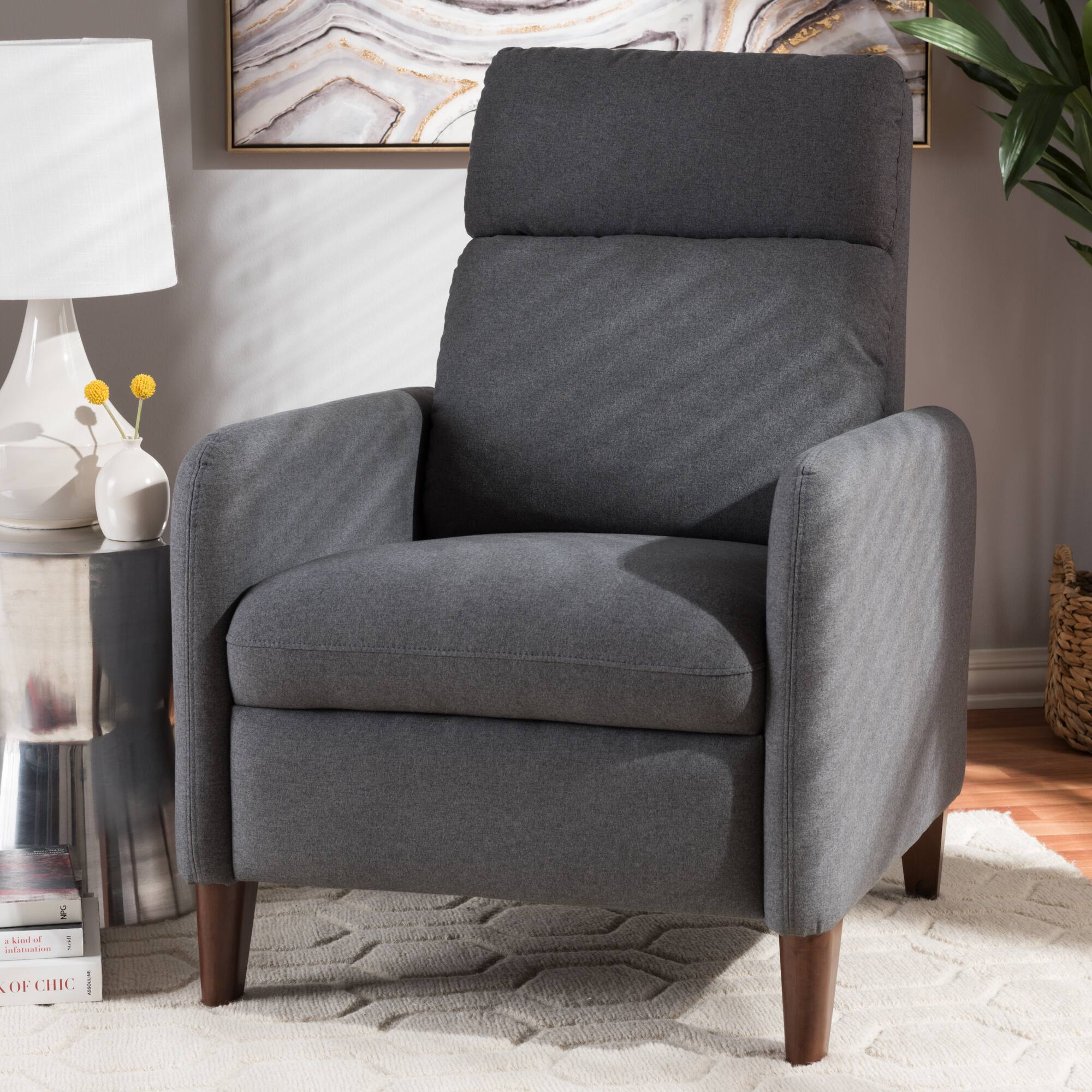Alt View 5. Baxton Studio - Casanova Mid-century Modern Fabric Upholstered Lounge Chair - Grey.